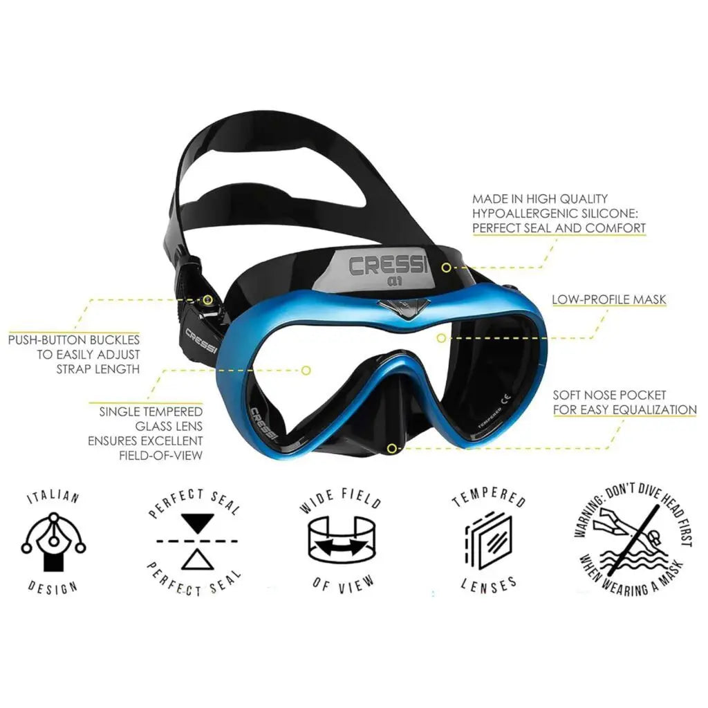 Cressi A1 Anti-Fog Scuba Diving Mask - Clear Lens, Comfort Fit for Snorkeling & Freediving - Perfect for Underwater Exploration & Marine Life Viewing
