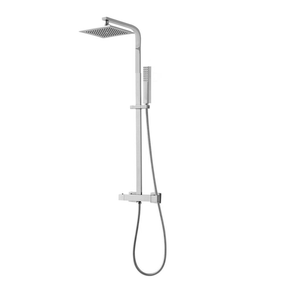 Devon Thermostatic Shower System - Wall Mounted 8-Inch Rainfall Shower Column with Brass/Polished Chrome Finish | Bathroom Upgrade for Spa-Like Experience (Final Sale)