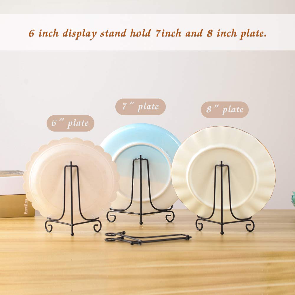 (2 Pack) 6 Inch Black Iron Easel Stand for Picture Frames, Cookbooks, Decorative Plates & Tablets - Versatile Display Holder for Home Decor, Art Exhibits & Kitchen Organization