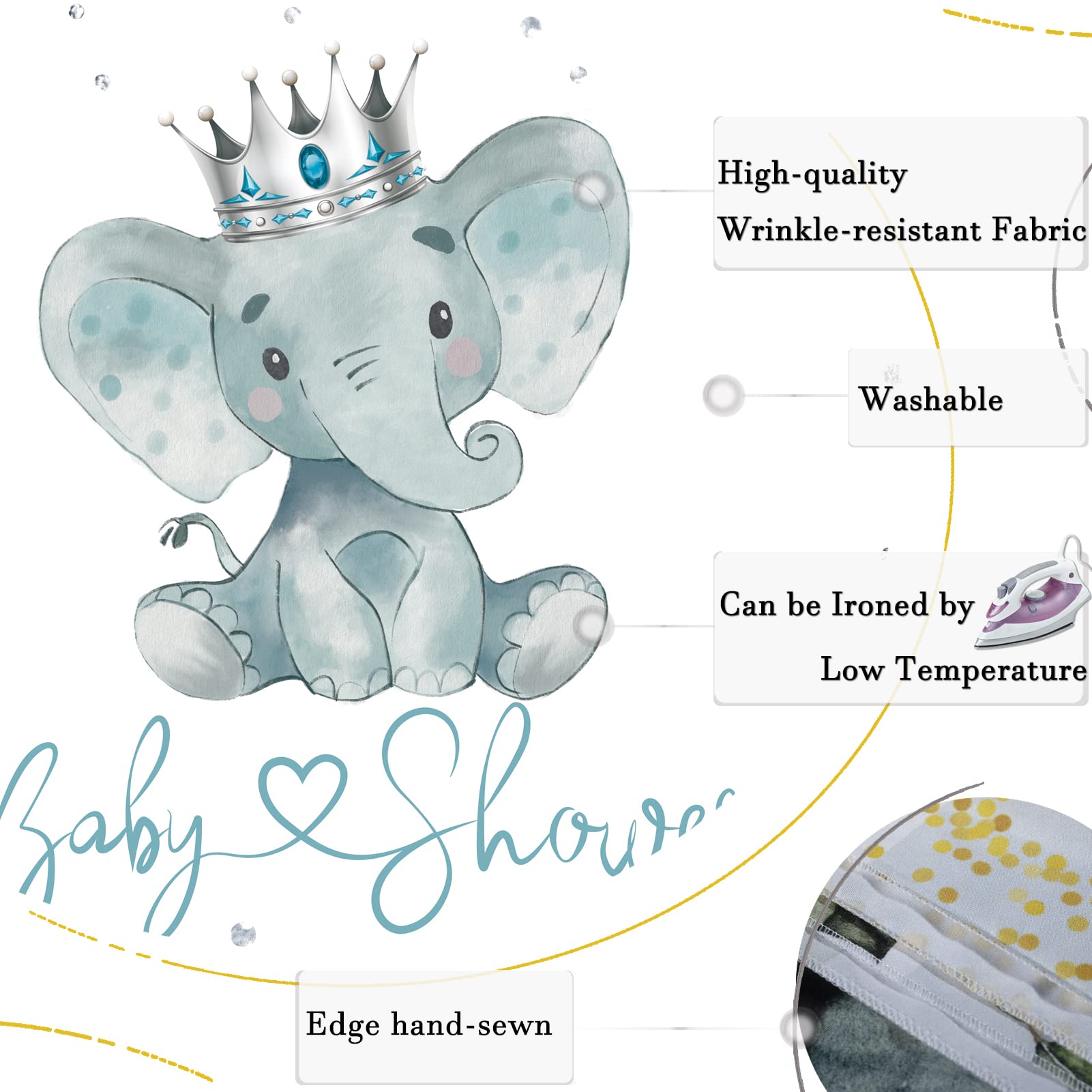 Elephant Baby Shower Backdrop - 7x5ft Soft Fabric Photography Background for Boys, Fresh Prince Silver Theme | Perfect for Baby Shower Decorations, Birthday Parties & Photo Booth Props | Great for Nursery Decor and Gender Reveal Events