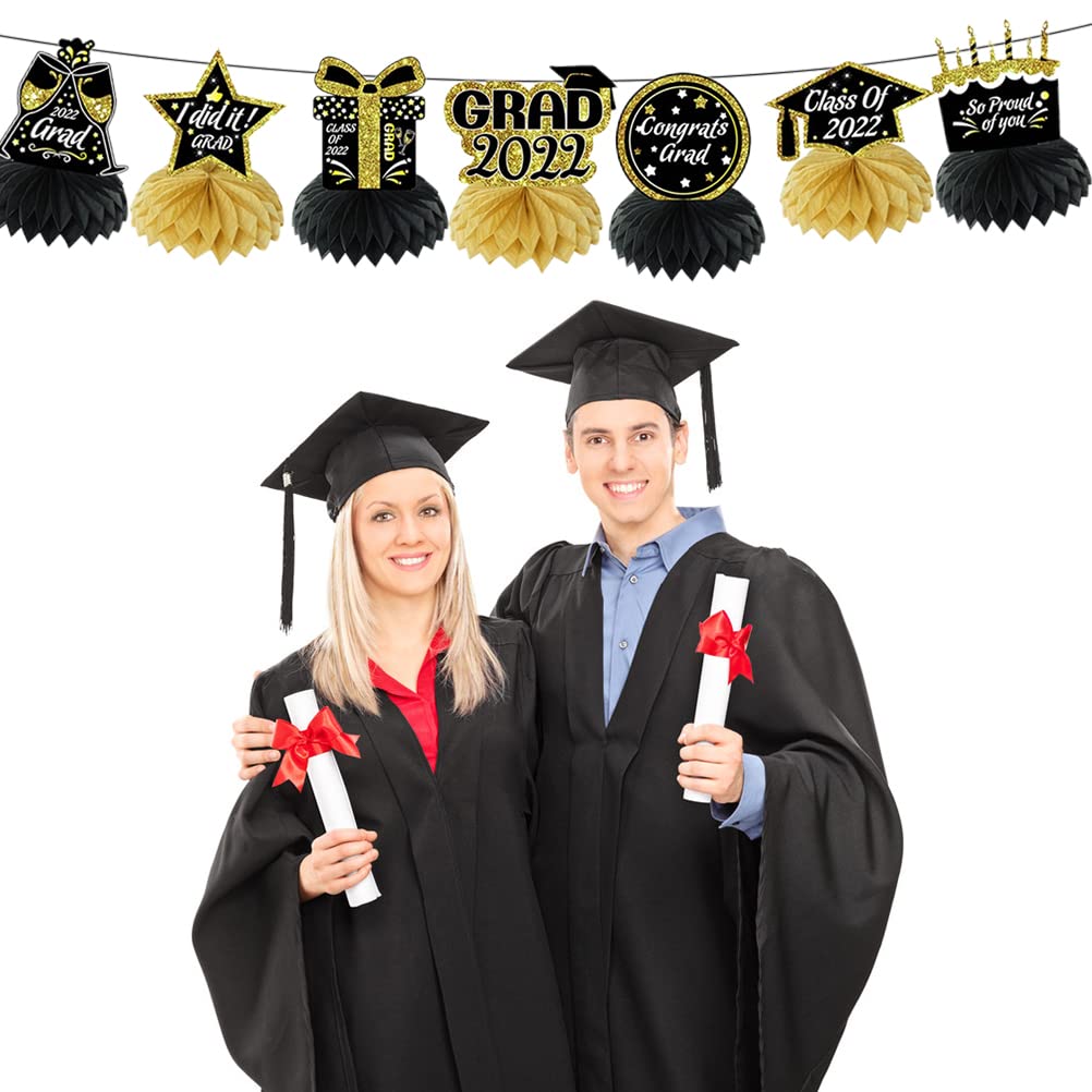 2022 Graduation Party Decorations - DINAPENTS Honeycomb Centerpieces for Tables, Congrats Grad Table Toppers - Perfect for Graduation Ceremony, Party Favors & Photo Backdrop Decor