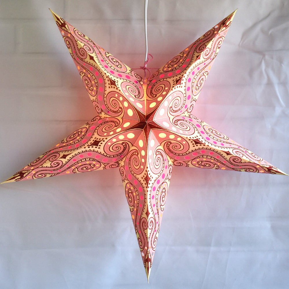 24 Pack Vanilla Pink & Red Mouri Glitter Paper Star Lanterns - Hanging Party Decor for Weddings, Baby Showers & Home Decoration