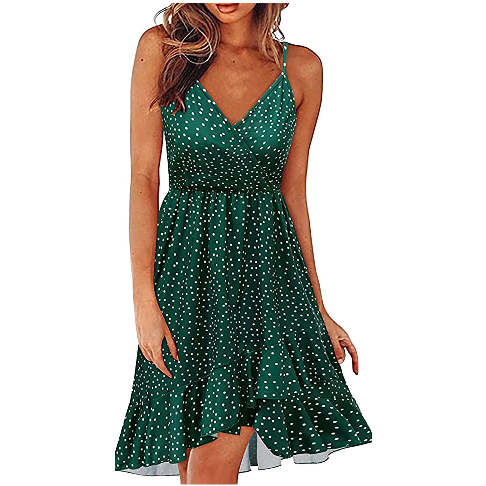 Women's Casual Solid Short Dress - Summer V-Neck Sleeveless Ruffle Slip Dress for Wedding Guest, Cocktail Party & Beach Vacation | Flowy Mini Dress for Date Night & Outdoor Events