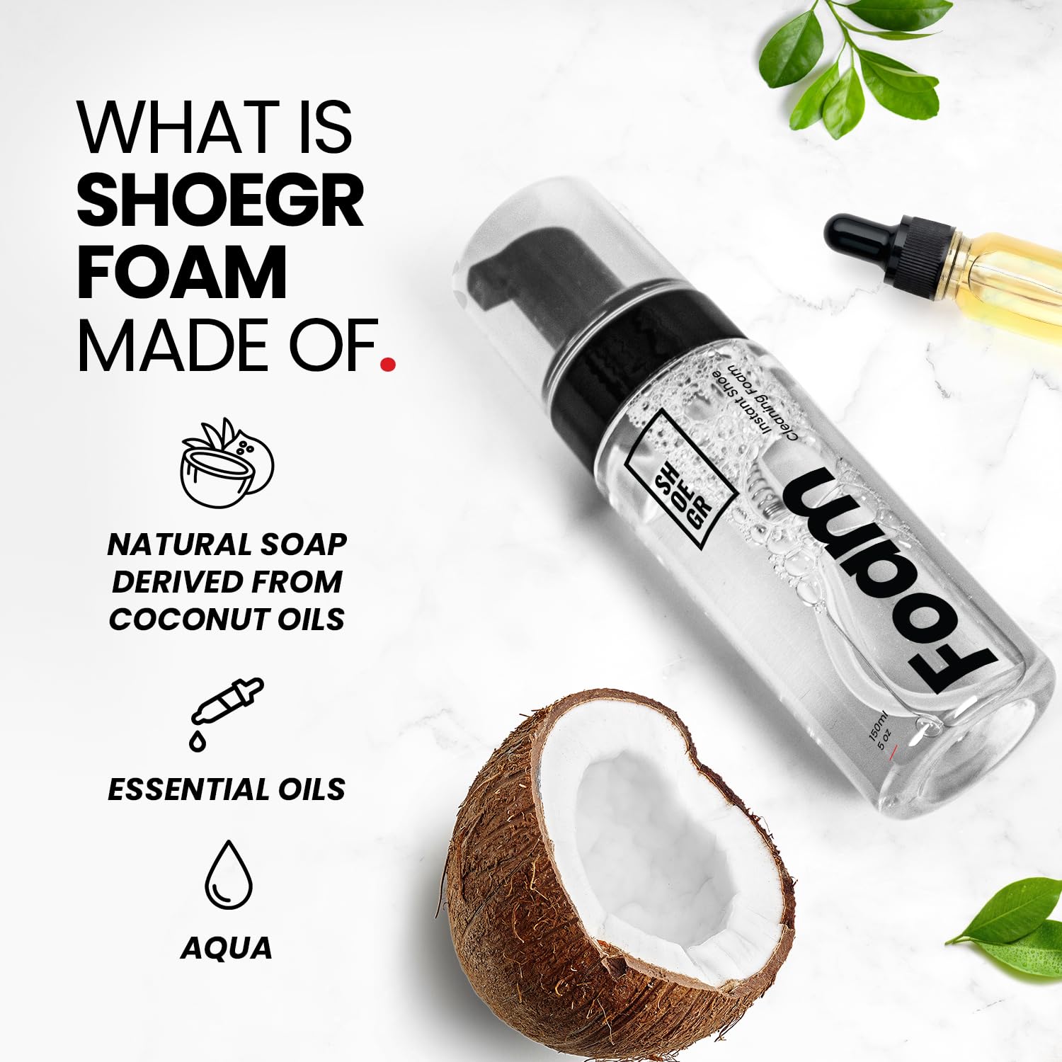 SHOEGR Instant Shoe Cleaning Foam Spray - 150ml White Sneaker Cleaner Kit for Sports Shoes, Suede & Rubber | Quick-Dry Shoe Shampoo with Foam Applicator | Perfect for Gym, Running & Everyday Use