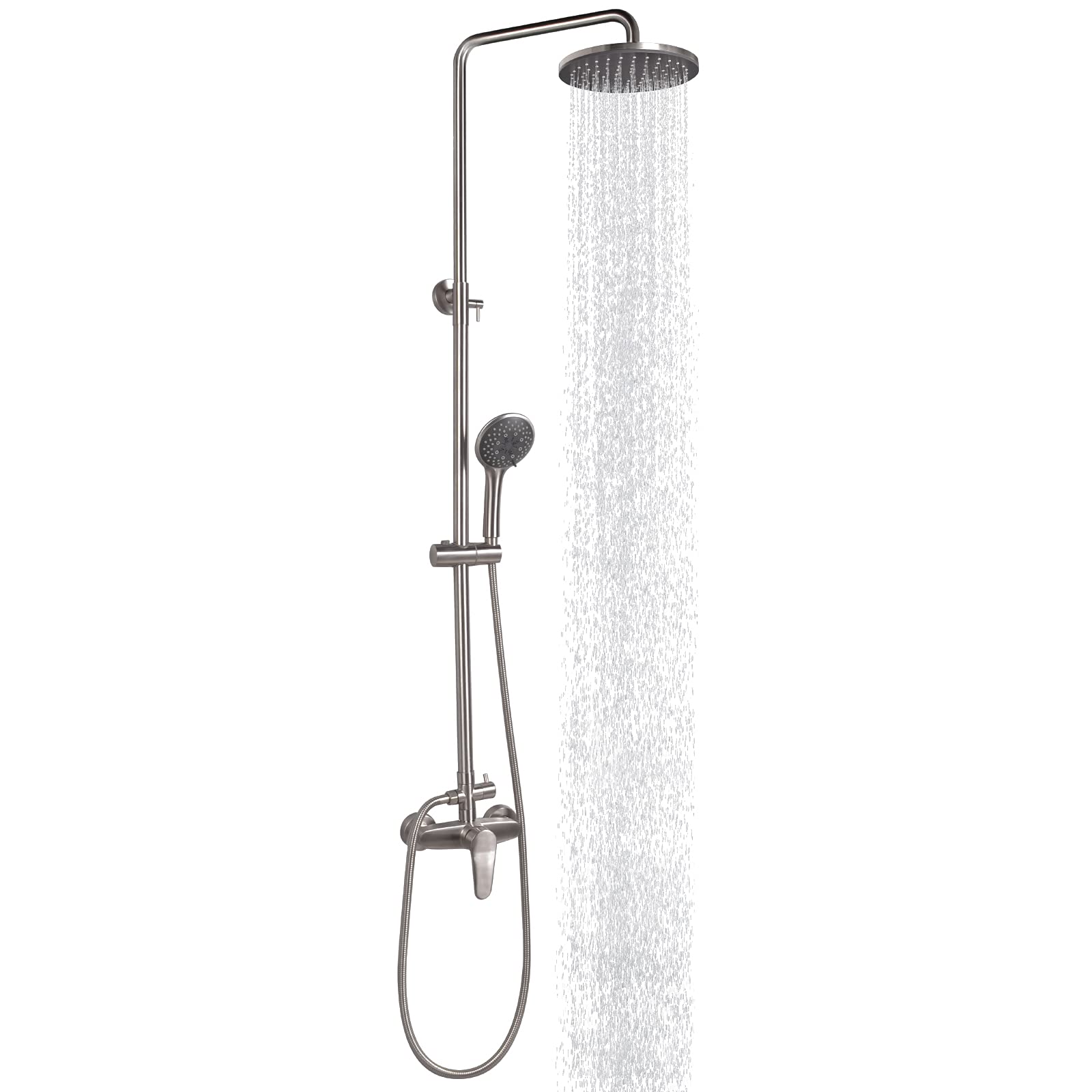 5-Function Outdoor Shower System with Handheld Showerhead - Brushed Nickel Exposed Rain Shower Faucet Set (HXSN06U) for Poolside, Garden & Patio Use