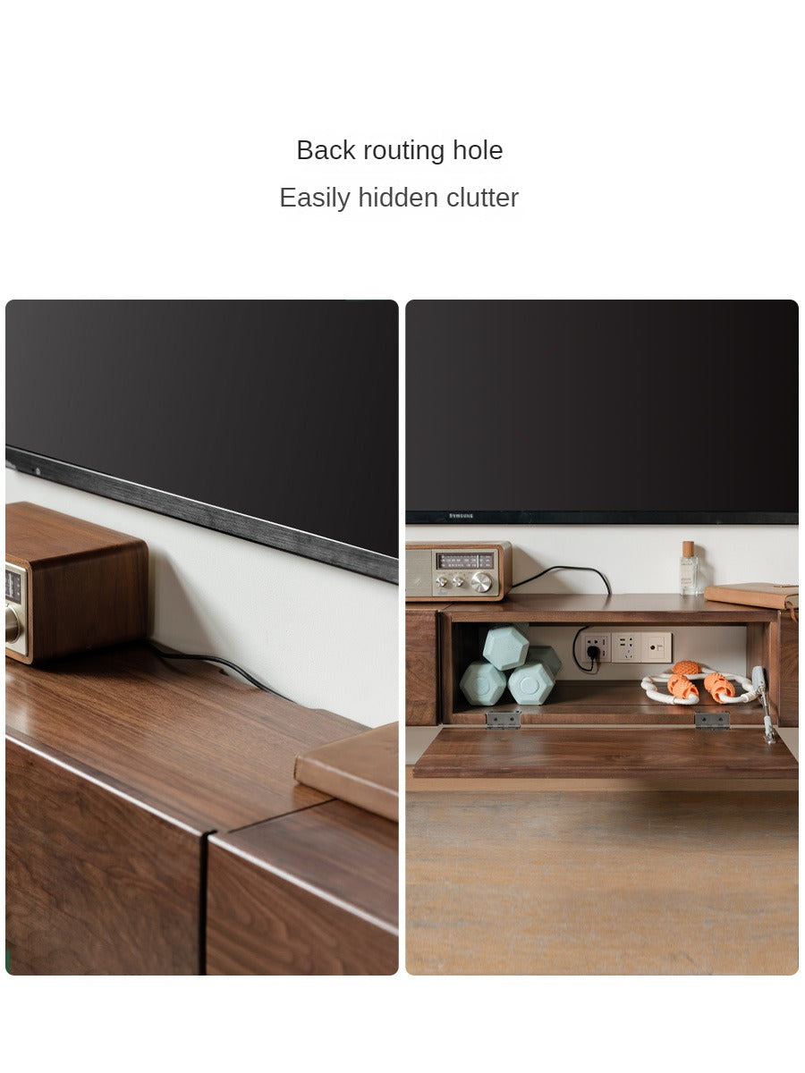 Black Walnut Solid Wood Floating TV Stand - Wall Mounted Entertainment Center for Living Room, Bedroom & Home Theater