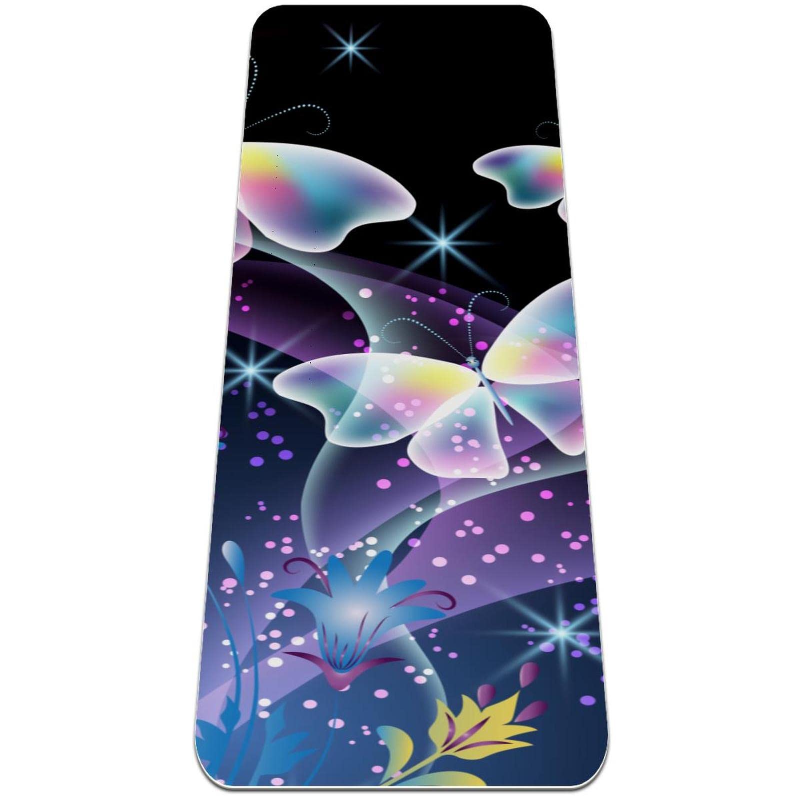 Premium Non-Slip Thick Yoga Mat for Women - Extra Cushioning Workout & Fitness Exercise Mat with Artistic Magic Flower Butterfly Design - Ideal for Hot Yoga, Pilates, Home Gym & Studio Practice