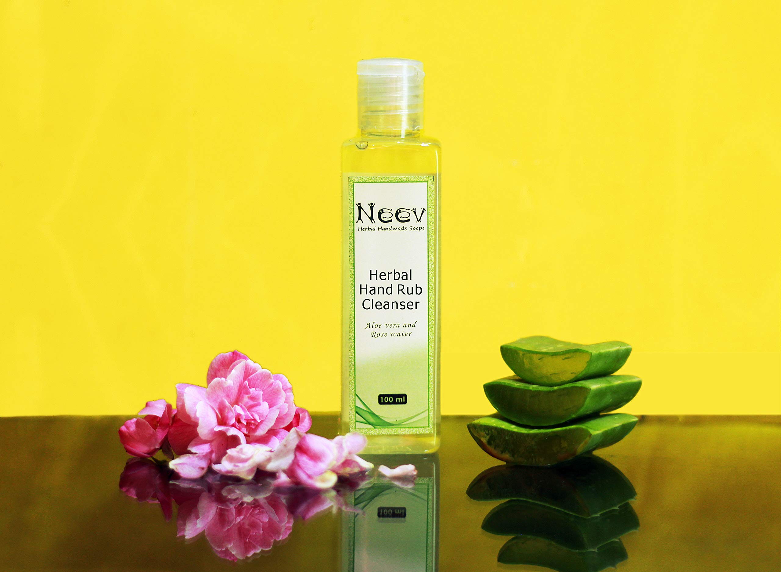 Neev Herbal Hand Rub Cleanser with Aloe Vera & Rose Water - 100ml Natural Moisturizing Hand Sanitizer for Dry Skin | Perfect for Travel, Office & Daily Hygiene
