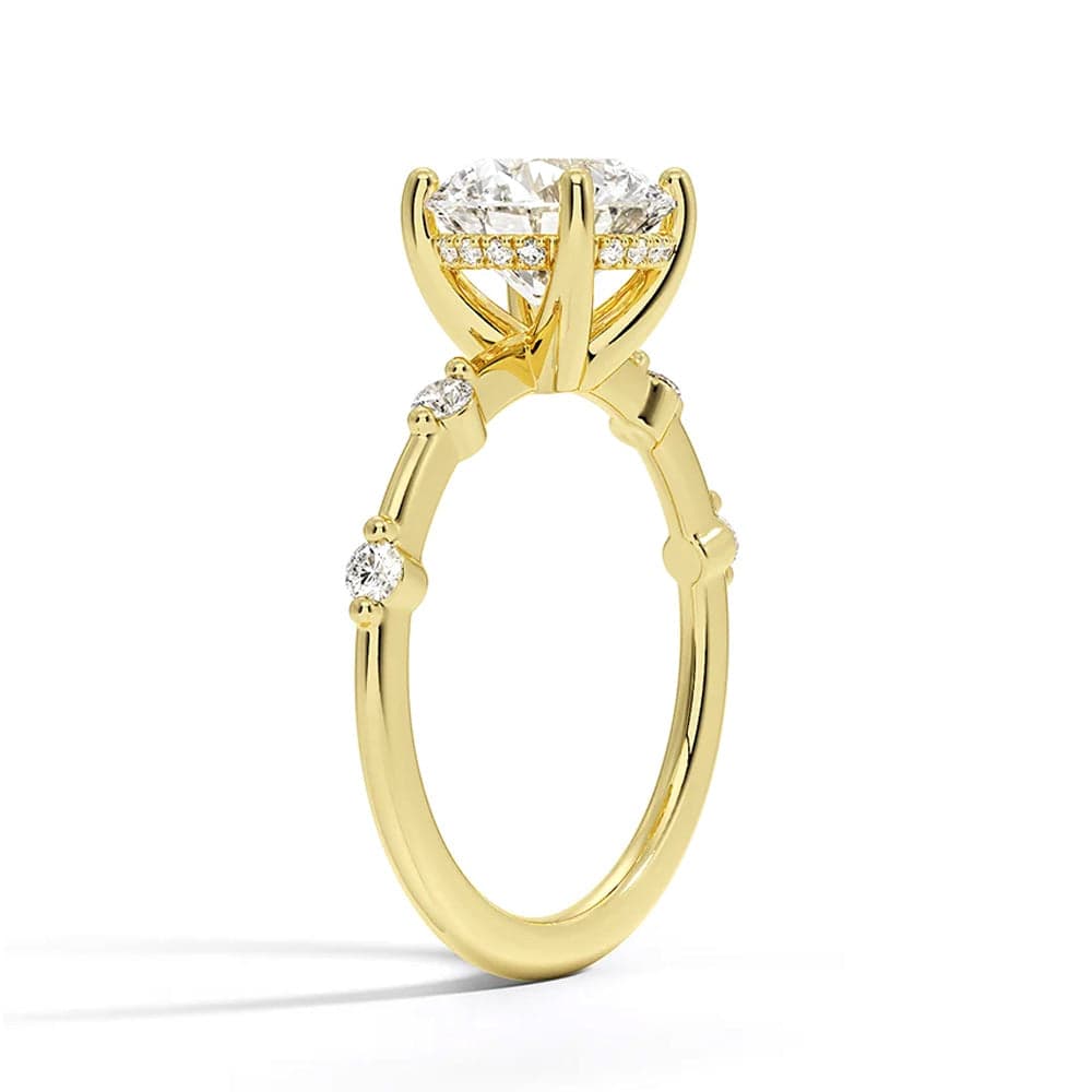 Exquisite Round Cut Moissanite Engagement Ring with Diamond Accent Band & Hidden Halo - Perfect for Proposals, Weddings & Anniversary Gifts