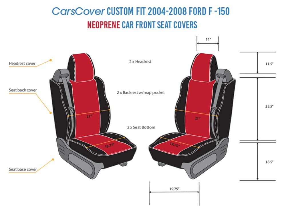 Custom Fit Neoprene Seat Covers for 2004-2008 Ford F150 Pickup Truck - Red Rose & Black Sides (Driver & Passenger) - Durable Protection & Comfort for Work & Road Trips