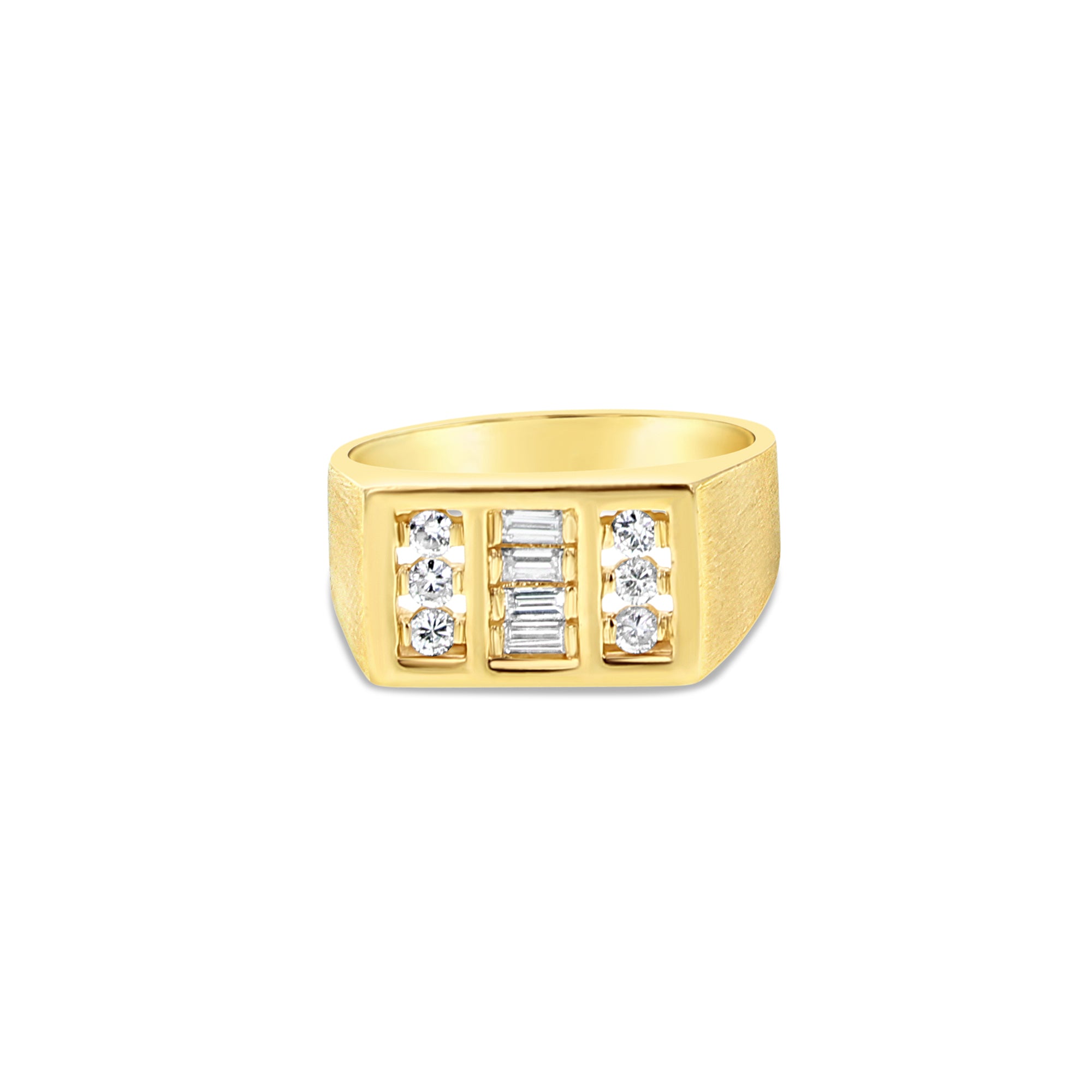 14K Yellow Gold Three Row Diamond Statement Ring for Women - Elegant Stackable Band for Parties, Weddings & Special Occasions