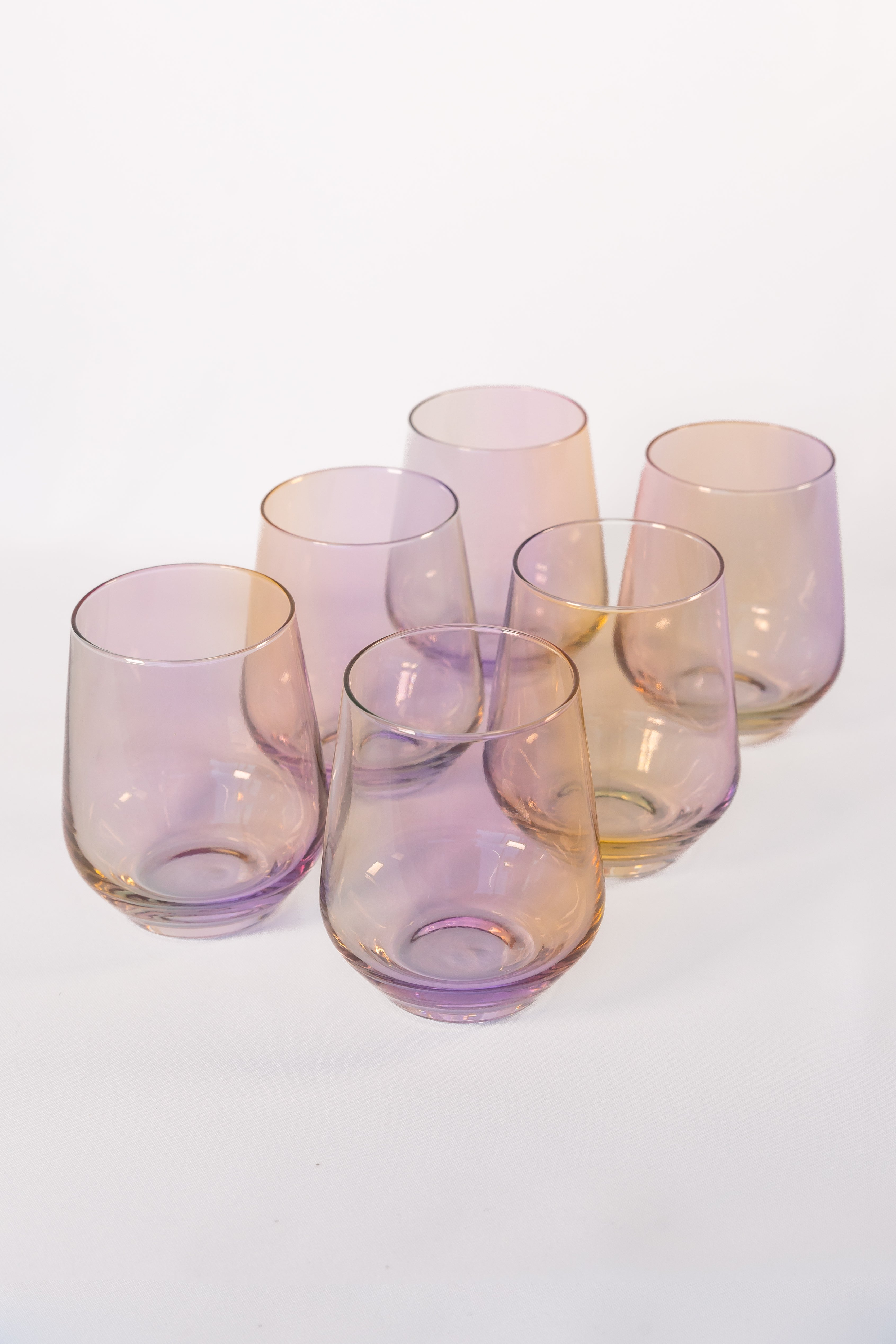 Estelle Iridescent Stemless Wine Glasses Set of 6 - Shatterproof & Elegant for Parties, Weddings, Home Bar Decor