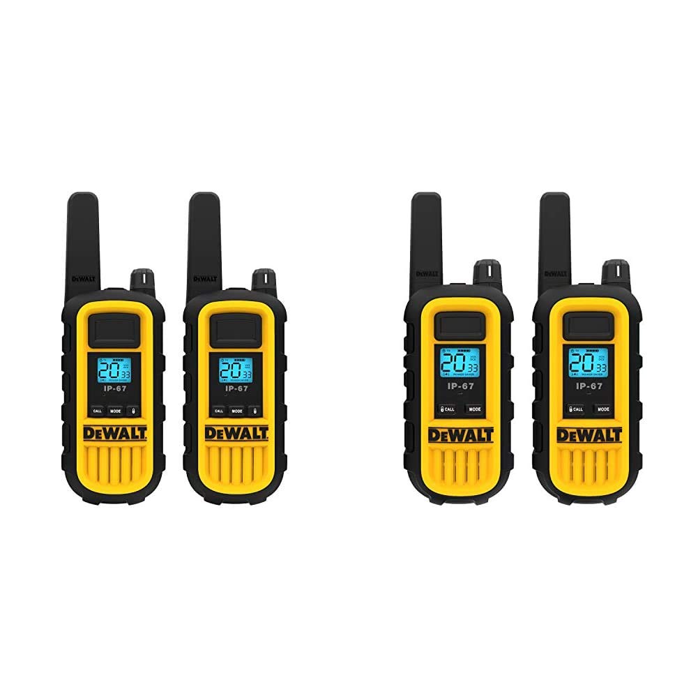 DEWALT DXFRS800 & DXFRS300 Heavy Duty Walkie Talkies (2nd Gen) - Waterproof, Shockproof, Long Range Rechargeable Two-Way Radios (2+2 Pack) for Construction, Warehouse & Outdoor Adventures