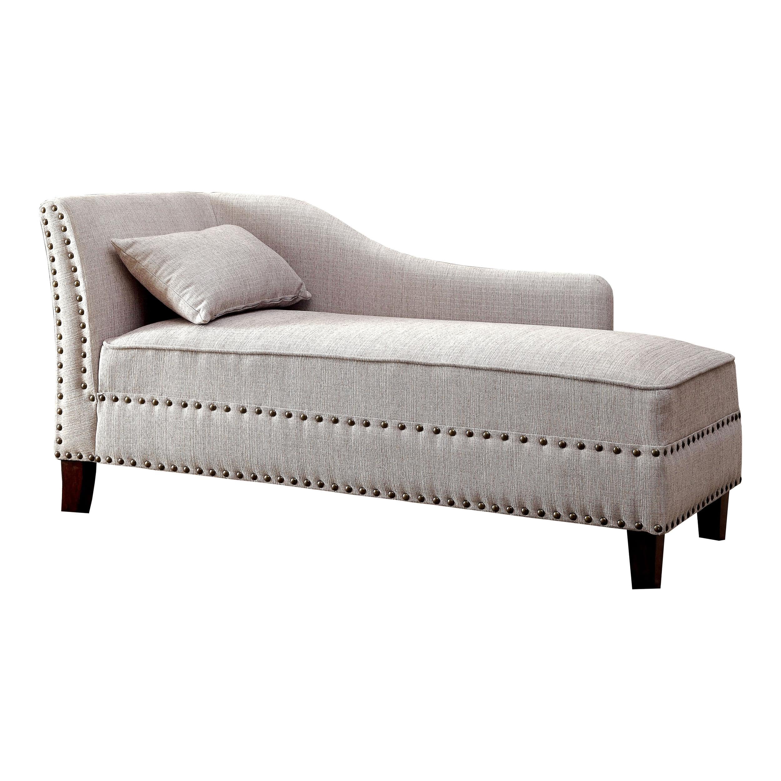 Furniture of America Jazlyn Modern Fabric Nailhead Accent Chaise Lounge in Beige - Perfect for Living Room, Bedroom or Office Relaxation