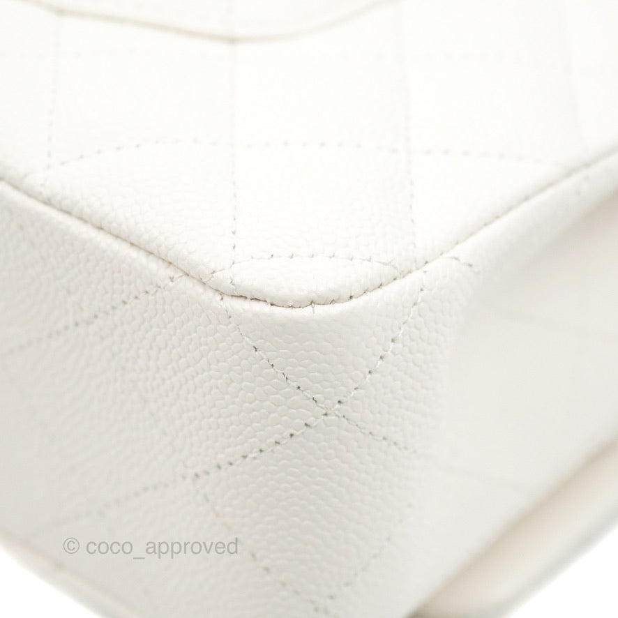 Chanel Classic Medium Double Flap Bag in White Caviar Leather with Silver Hardware - Luxury Handbag for Women, Perfect for Work, Parties & Everyday Use