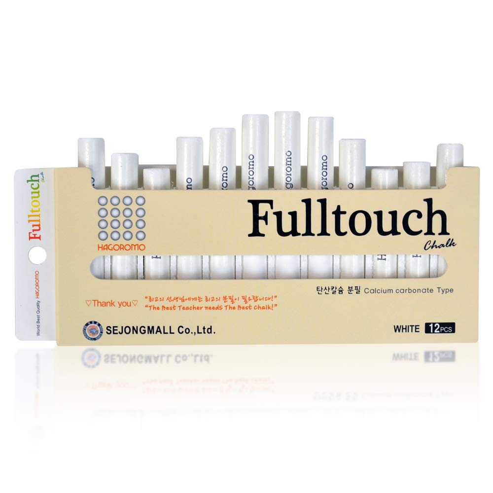 Hagoromo Fulltouch Color Chalk - 12 Piece White Chalk Set for Teachers, Classrooms & Artists - Dustless Non-Toxic Chalk for Blackboards, Sidewalks & Creative Drawing