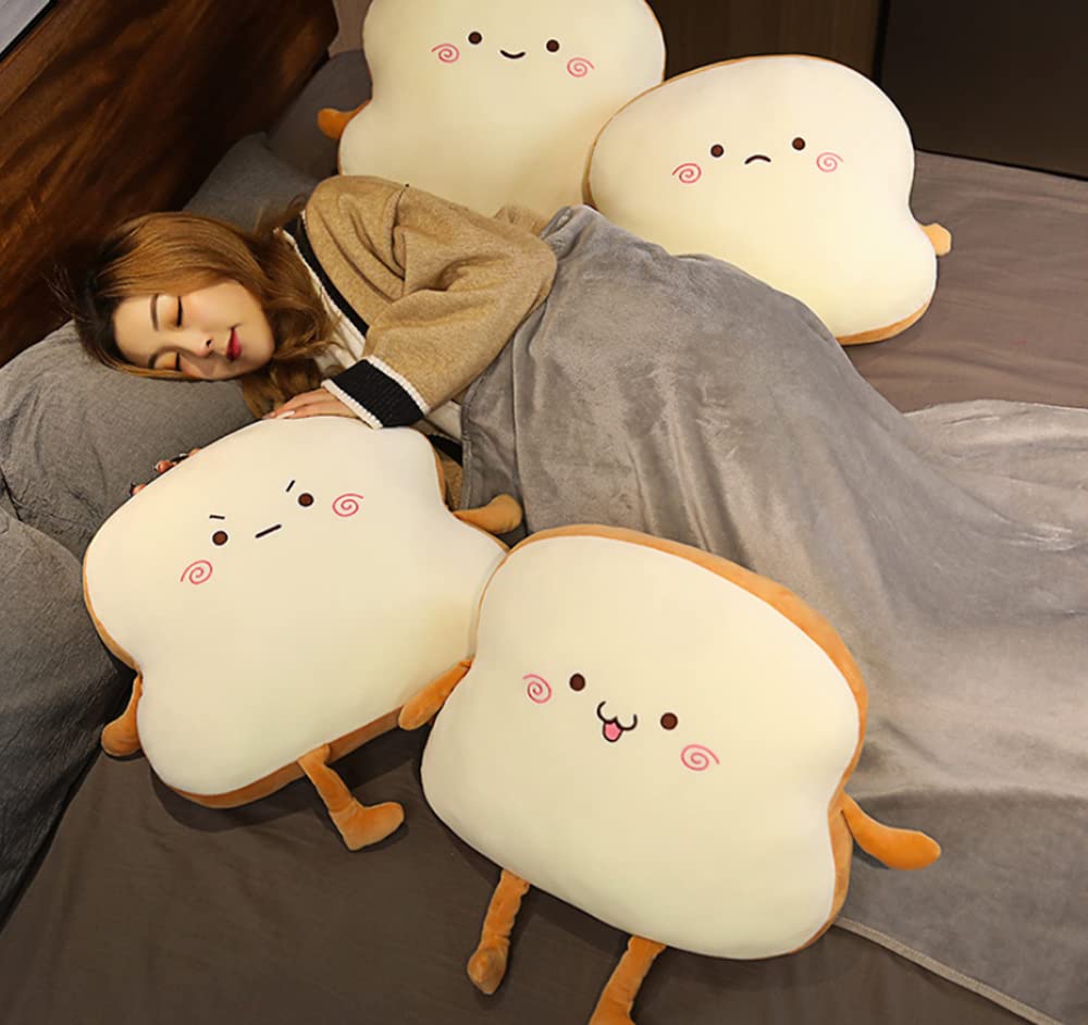 JOSON Toast Bread Pillow - 3-in-1 Dual Use Sofa Cushion, Blanket & Home Decor (Smile Face) - Perfect for Living Room, Bedroom & Office Relaxation
