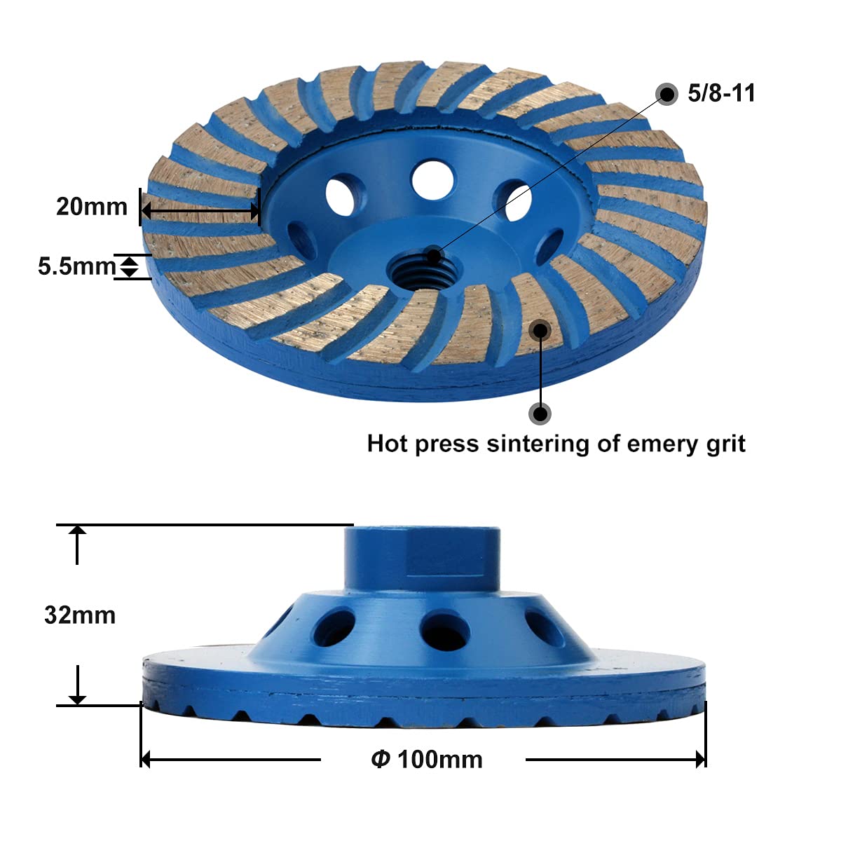 4 Inch Turbo Row Diamond Grinding Cup Wheel - 5/8
