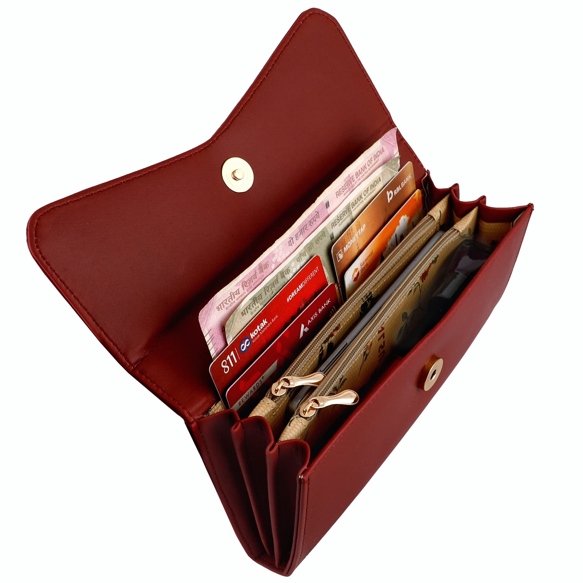 ALSU Women's Hand Wallet Purse Clutch with Phone Pocket, 4 Card Slots & Coin Pockets - Smooth Leather Material (Maroon) - Perfect for Parties, Weddings & Evening Events
