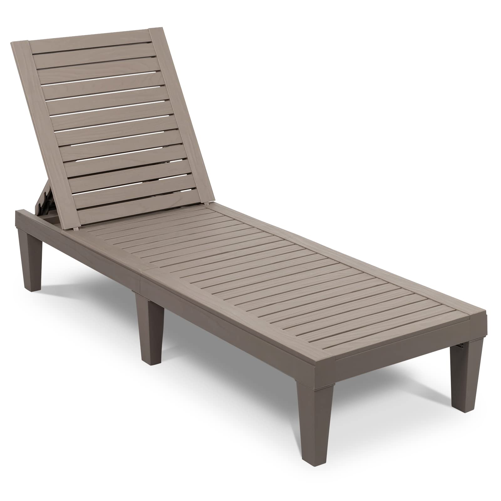 VINGLI Adjustable Waterproof Outdoor Chaise Lounge Chair - Light Taupe Patio Pool Sunbathing Chair with Easy Assembly for Backyard, Beach & Garden Relaxation (1 Pack)