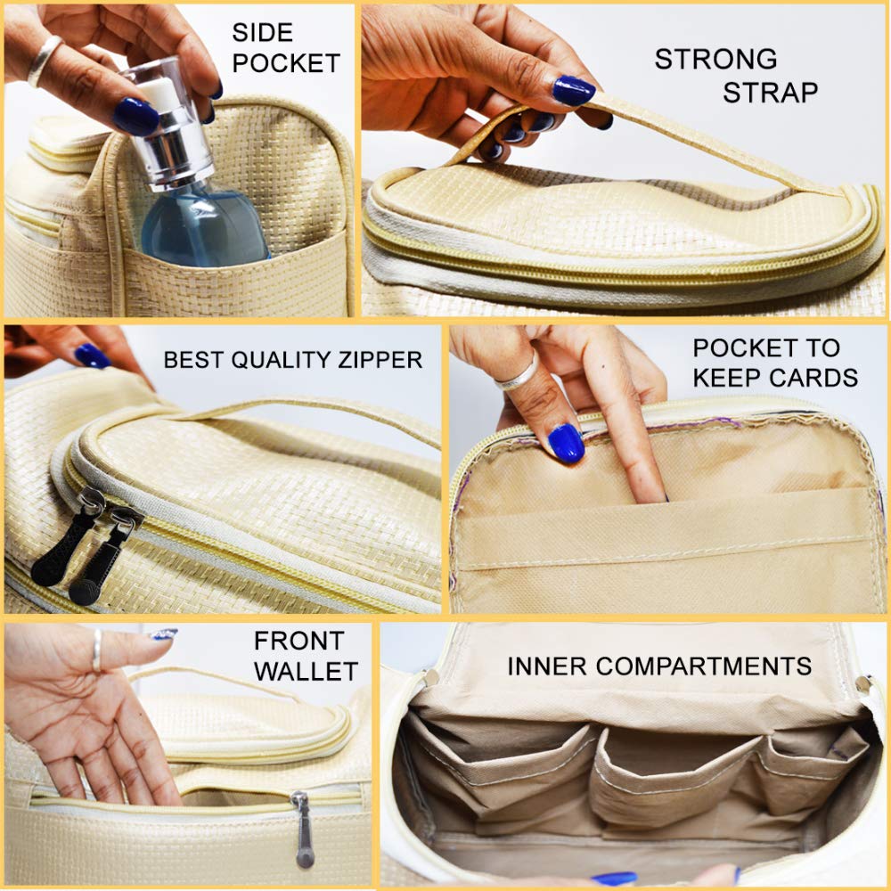 Adbeni Large Waterproof Travel Cosmetic Bag - Multifunctional Makeup Organizer for Men & Women | Perfect for Travel, Gym, Home Storage & Daily Essentials (Cream)
