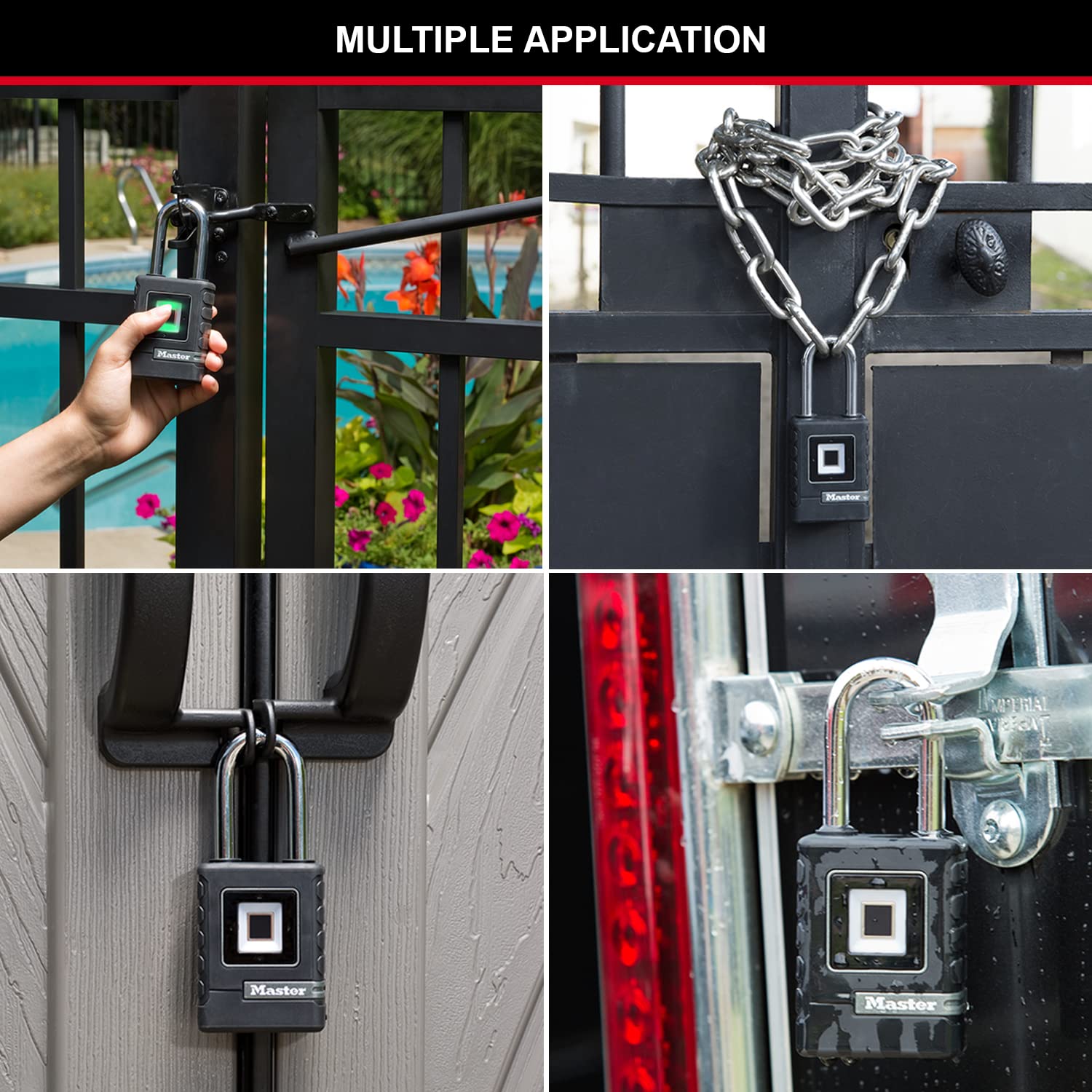 MASTER LOCK Heavy Duty Biometric Padlock - Weatherproof Fingerprint & Keypad Lock with Long Shackle (4901EURDLHCC) - Secure Storage for Outdoor Gates, Lockers, Toolboxes & Sheds