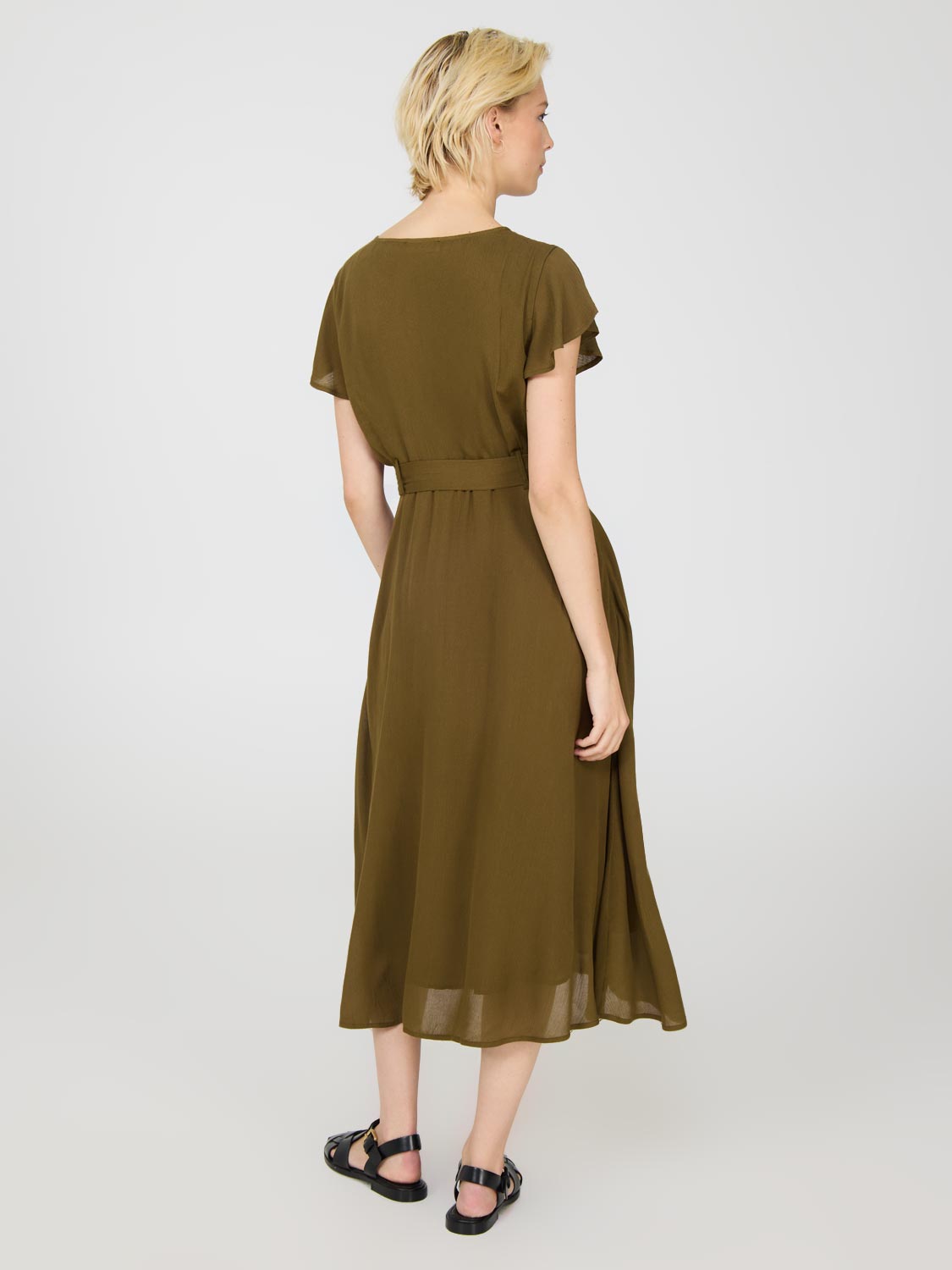 Flutter Sleeve Button Front Midi Dress - Women's Flowy Summer Dress with Pockets for Casual Outings, Beach Vacations & Date Nights