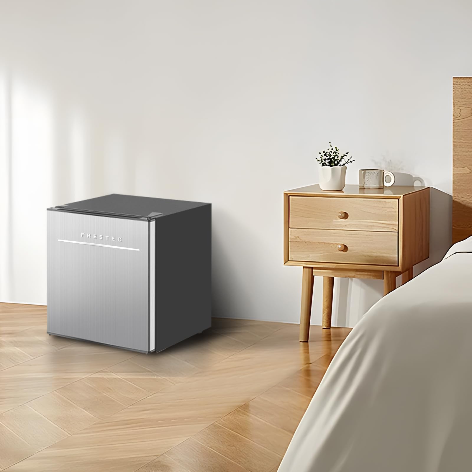 Frestec 1.7 Cu.Ft Compact Mini Fridge with Freezer - Stainless Steel Small Refrigerator for Dorm, Office, Apartment & Bedroom | Perfect for Snacks, Drinks & Personal Food Storage