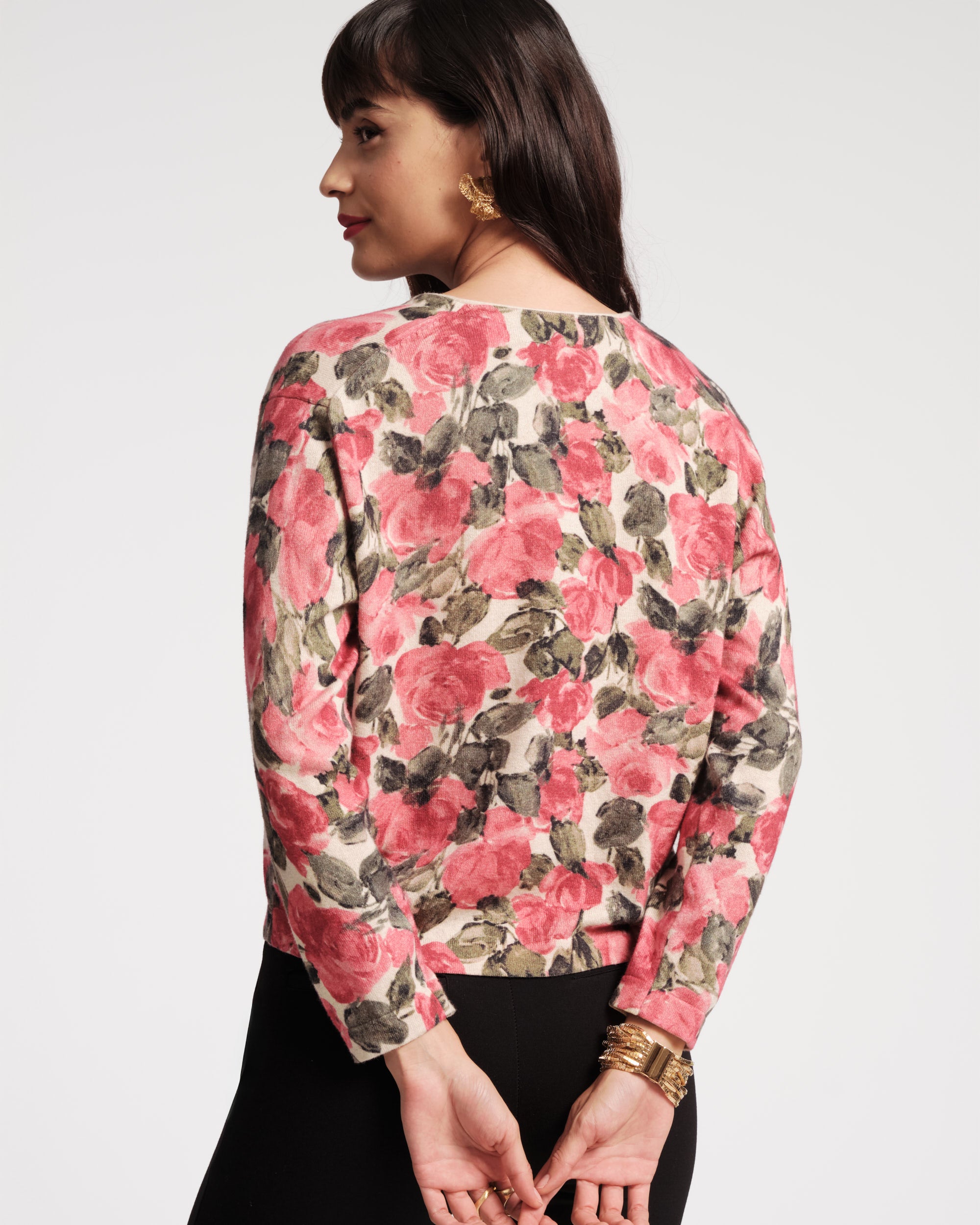 Darling Cardigan with Pretty Peonies Floral Design - Women's Lightweight Knit Sweater for Spring & Fall | Perfect for Casual Outfits, Office Wear, and Date Nights