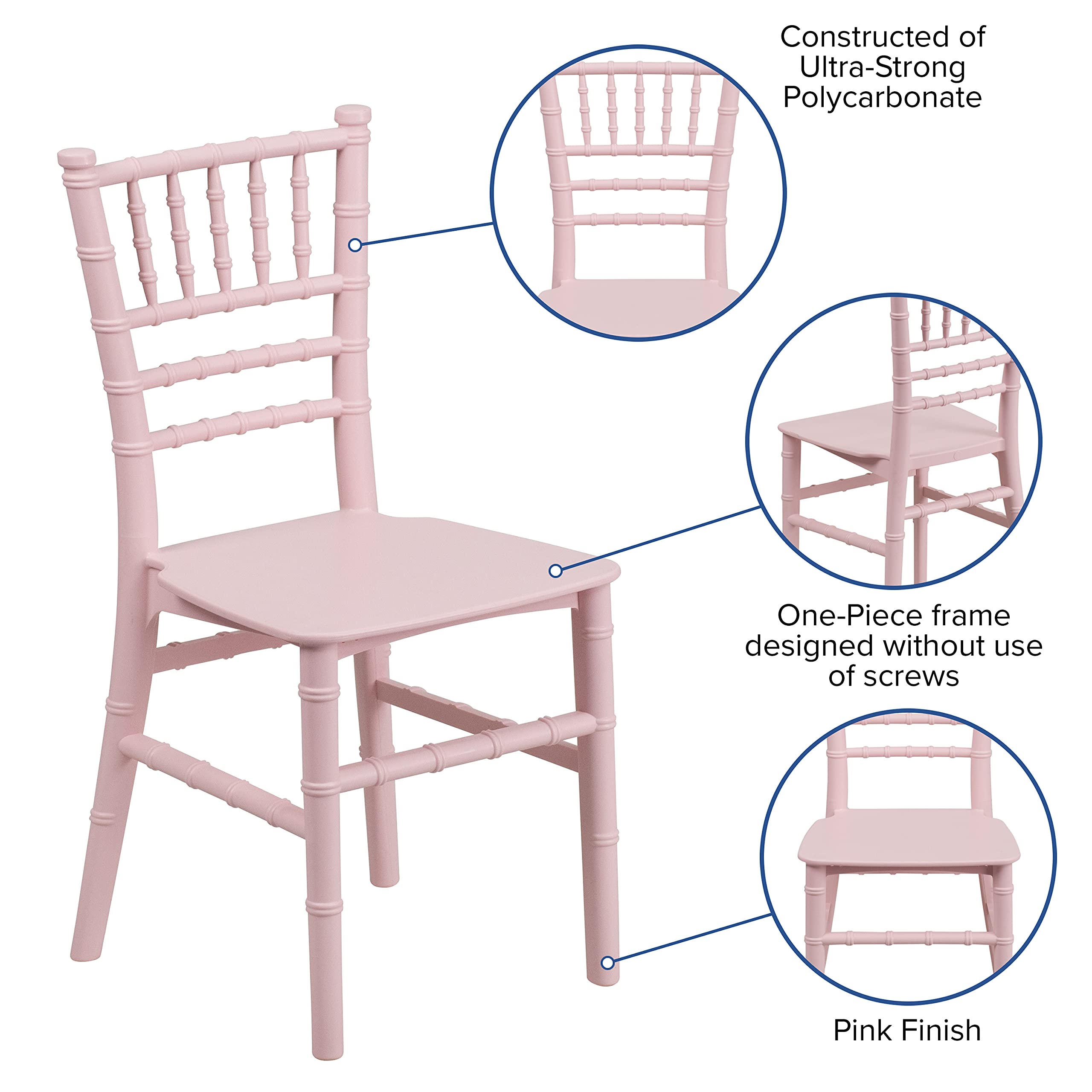 EMMA + OLIVER Kids Pink Resin Chiavari Chair - Lightweight Durable Children's Party Chair for Birthday, Wedding, Events & Home Rental Business - Perfect for Indoor & Outdoor Celebrations