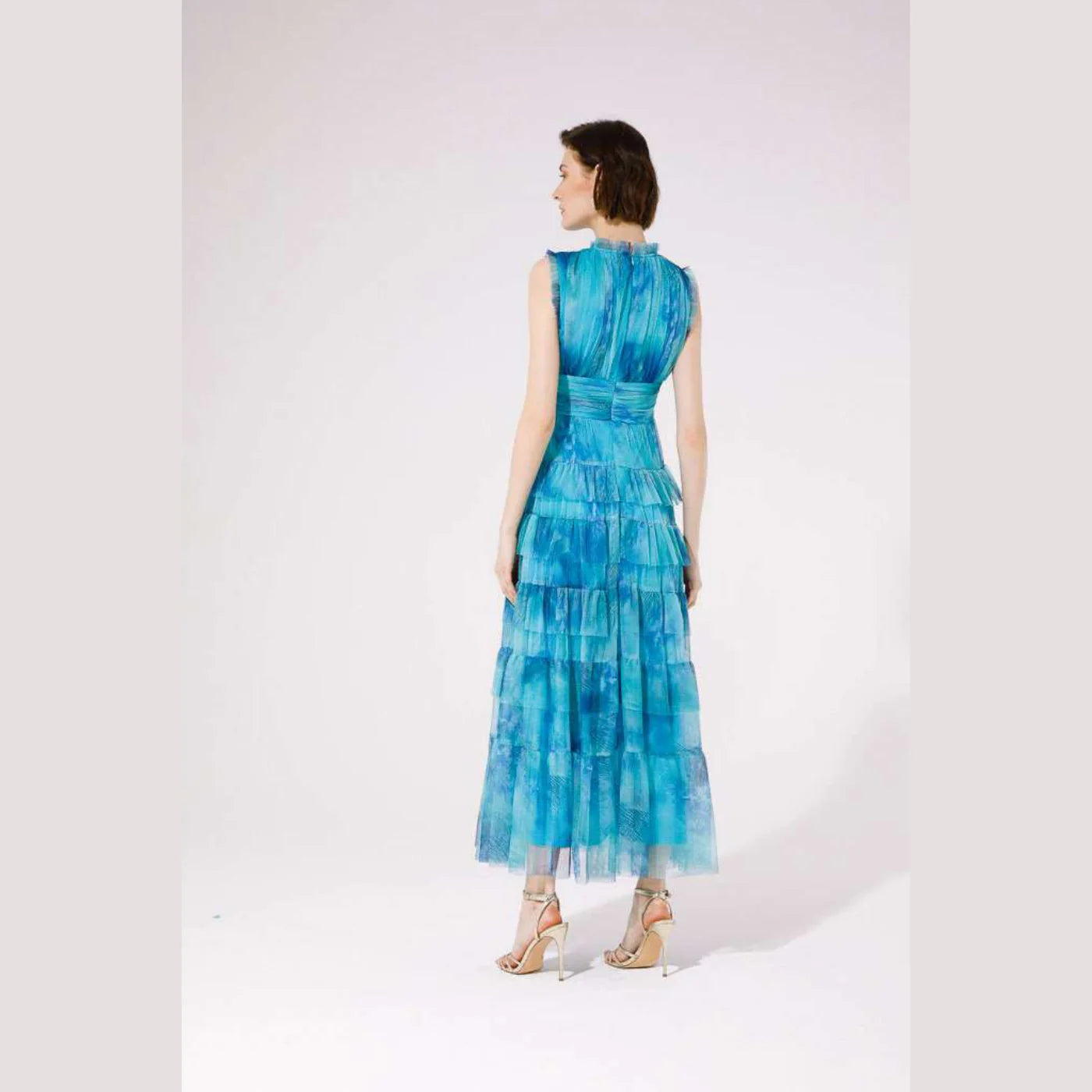 Mercurio Maxi Dress - Flowy Aqua Print Summer Dress for Women | Beach Wedding, Vacation & Casual Outfit