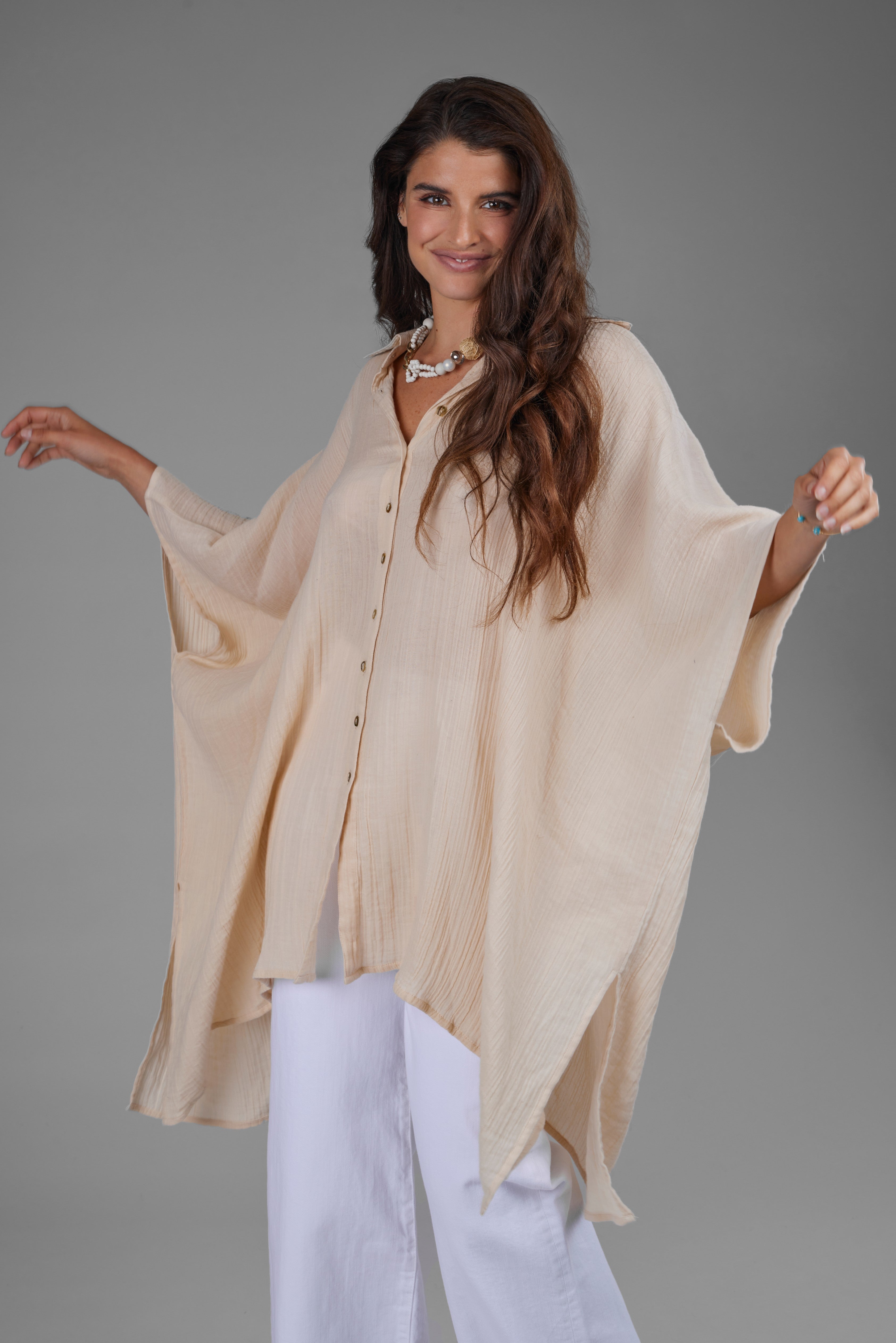 Oversized Textured Cotton Shirt for Women - Comfortable Loose Fit Button Down Shirt for Casual Outfits & Layering | Perfect for Office, Weekend & Travel