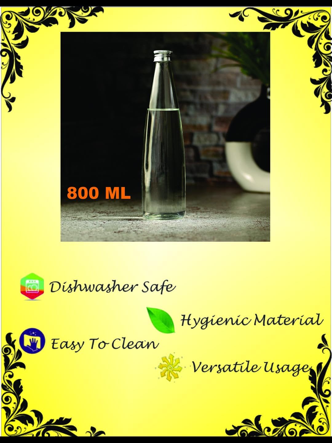 Stylish 800ml Transparent Glass Water Bottle - BPA Free, Food Grade, Leak Proof - Perfect for Water, Juice, Tea & Sports | Home, Office, Gym & Outdoor Activities