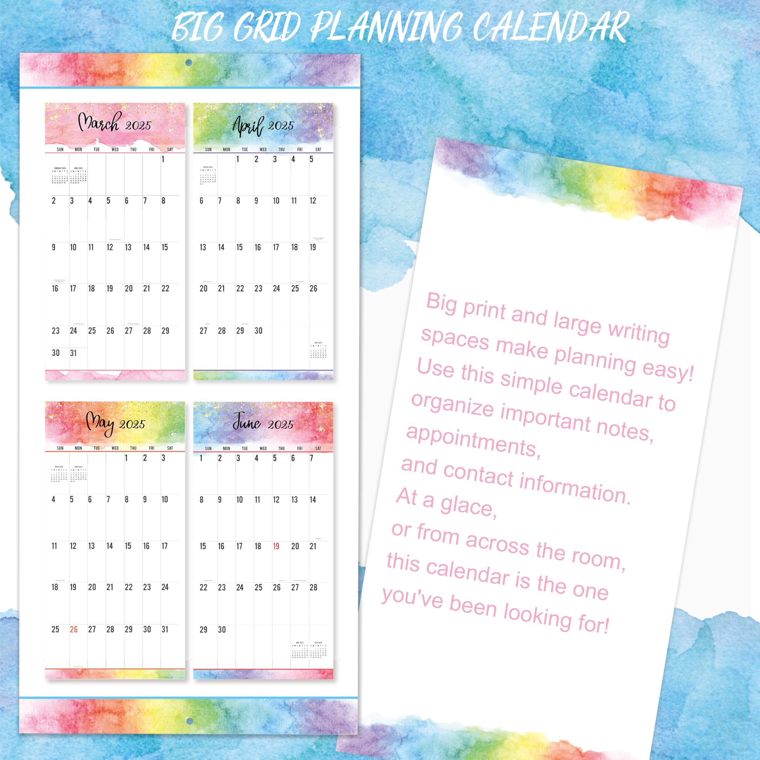 2025-2026 Wall Calendar - 18 Month Large Print Monthly Planner (July 2025-December 2026) | Big Grid Design | 12