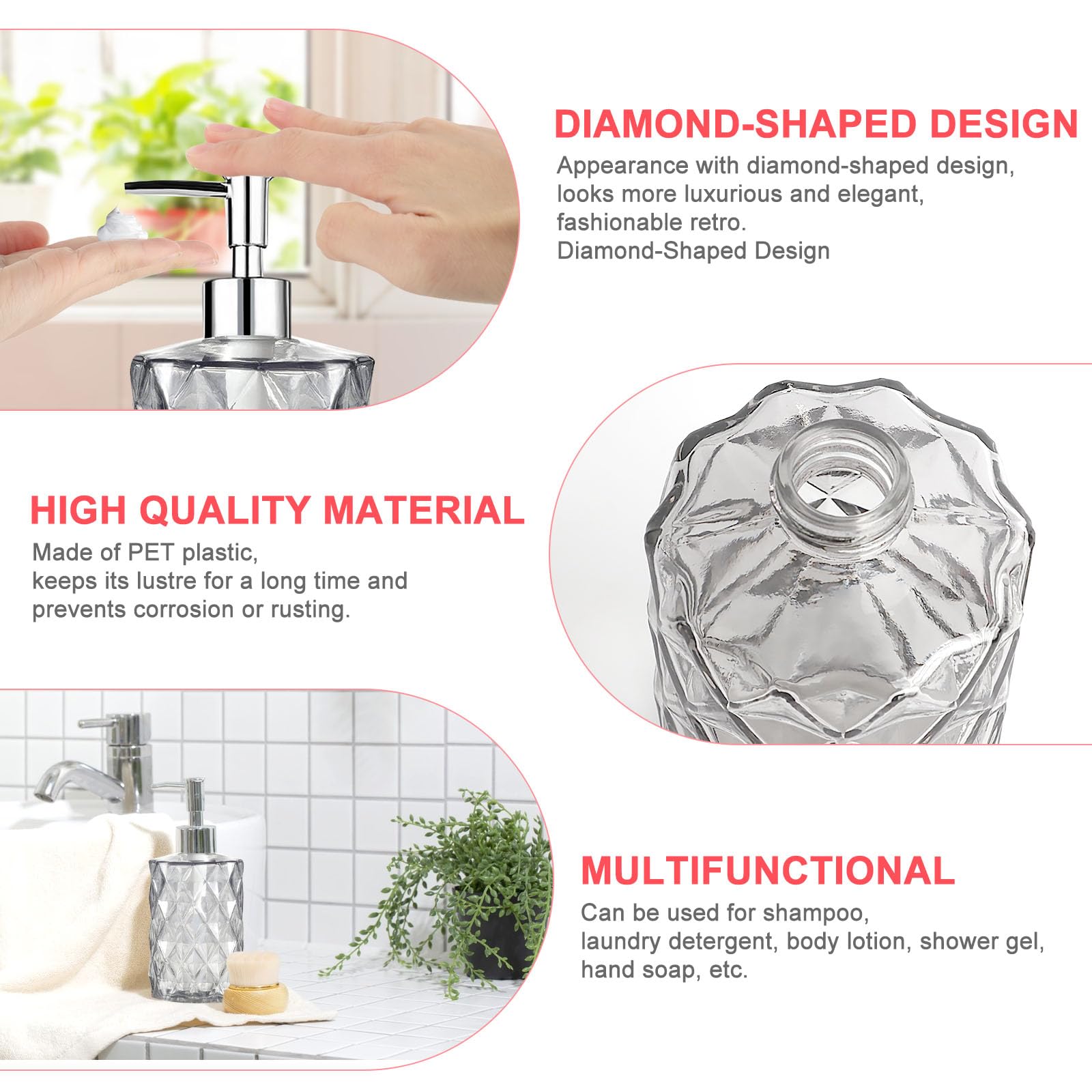 2-Pack Glass Soap Dispenser with Non-Slip Base - 330ML Liquid Soap Dispenser for Bathroom & Kitchen - Perfect for Soap, Shampoo & Lotion - Ideal for Home, Spa, and Hotel Use