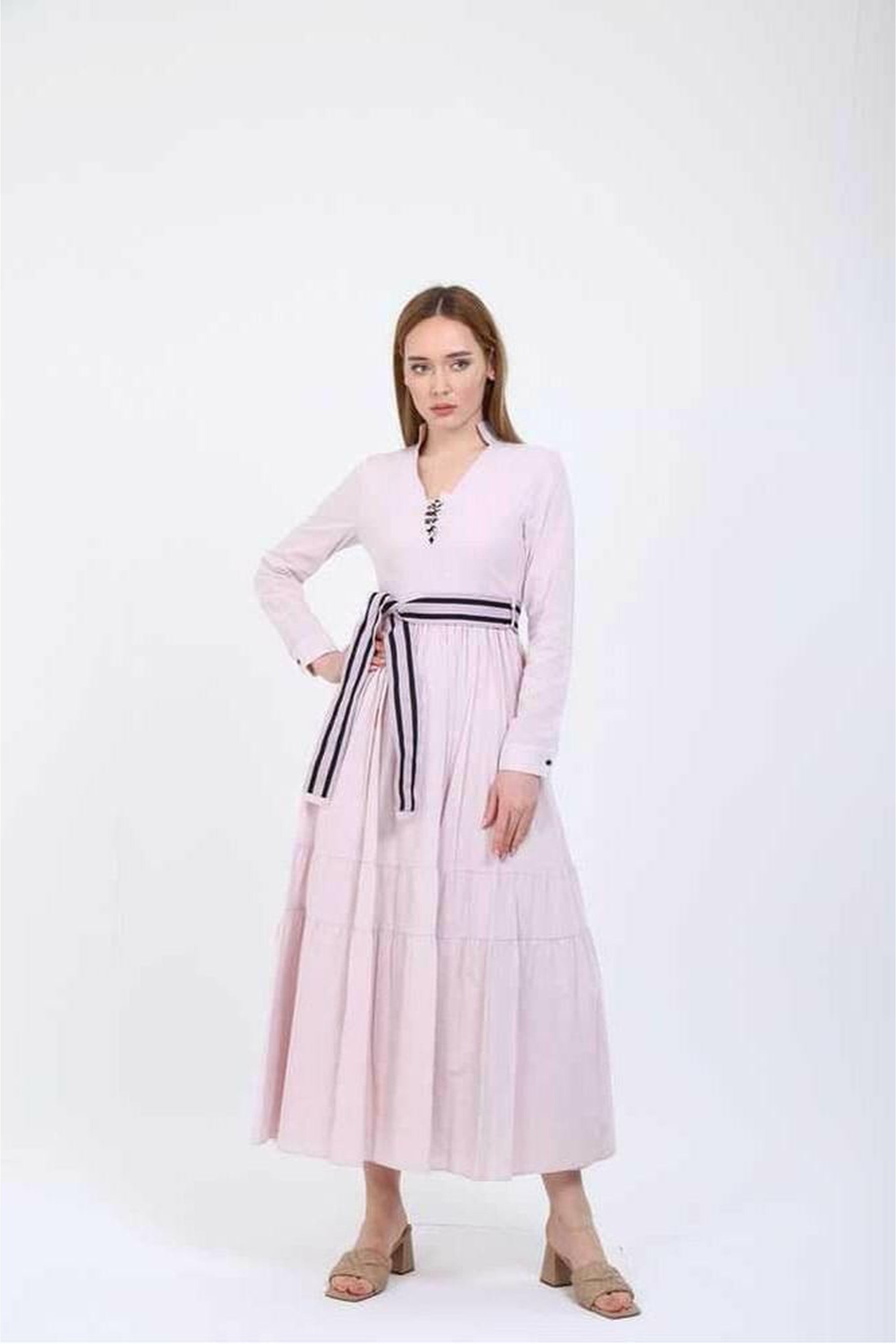 Elegant Elise V-Neck Midi Dress with Belt - Perfect for Summer Weddings, Beach Vacations & Casual Outings