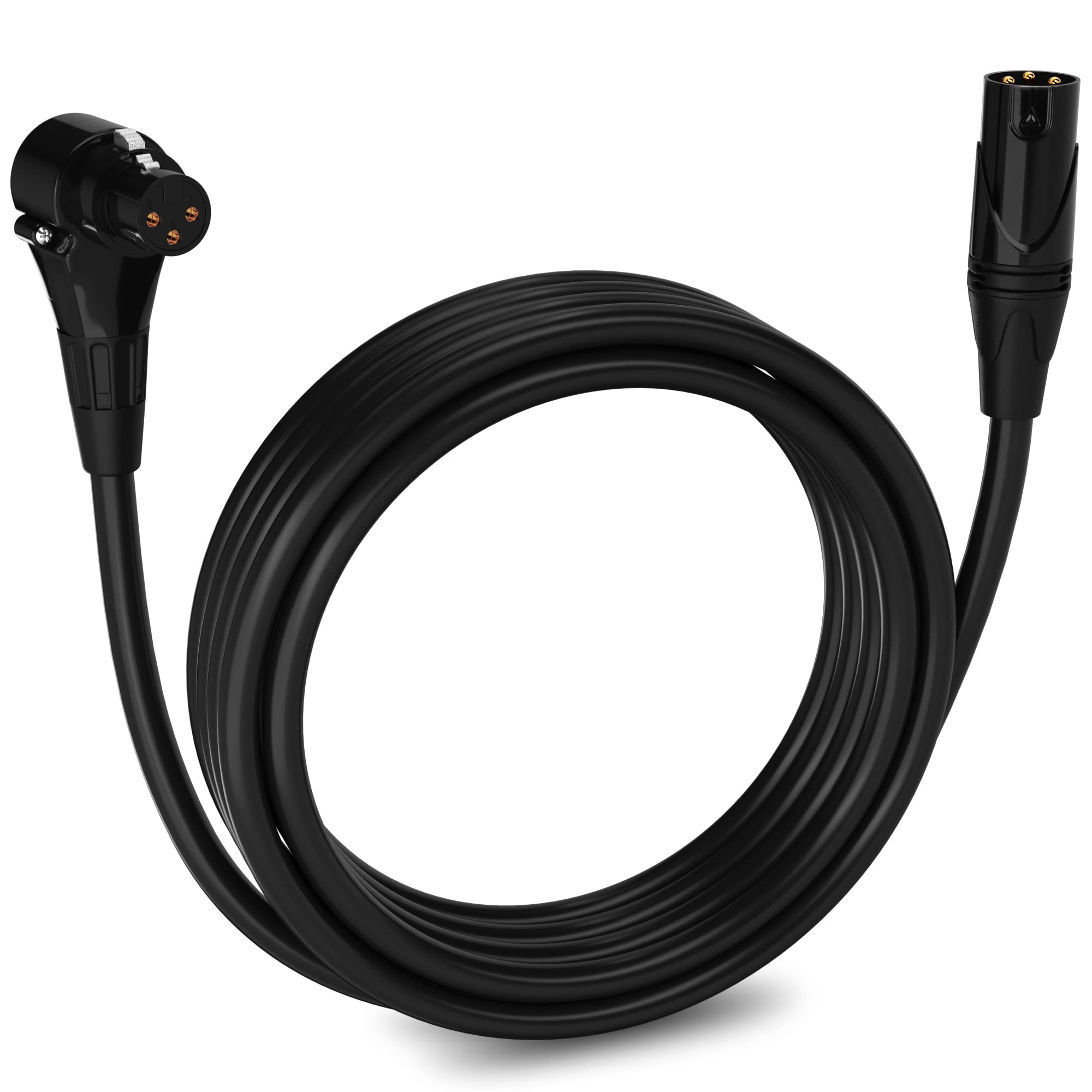 LyxPro 15ft Right Angle XLR Female to Male 3-Pin Microphone Cable - Professional Audio Cord for Powered Speakers, Audio Interfaces, Camcorders, DSLR Cameras & Recording Equipment - Black | Ideal for Studio Recording, Live Performances & Video Production