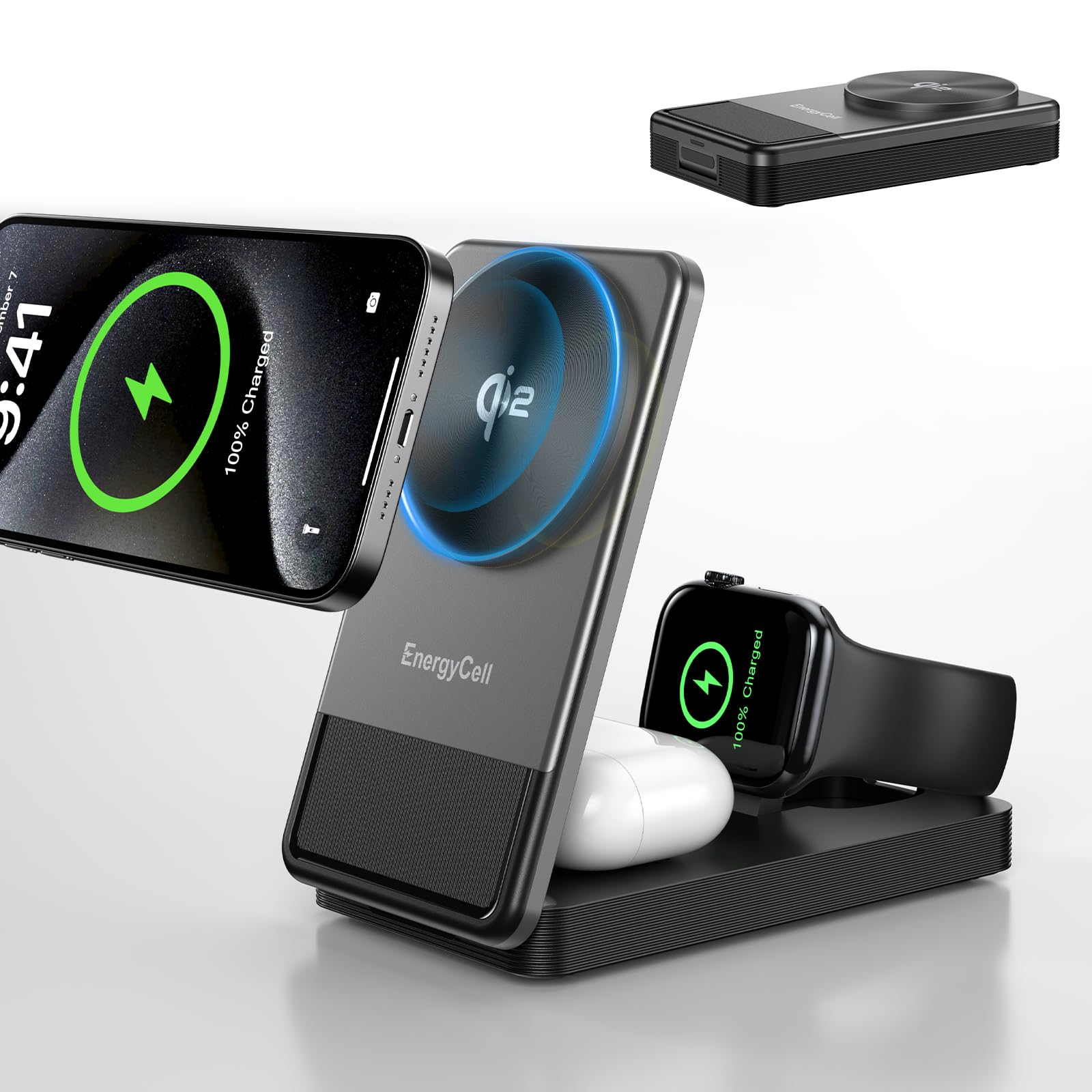 Qi2 3-in-1 Wireless Charging Station - 15W Fast Charger for iPhone 16/15 Pro/14/13/12, Apple Watch & AirPods - Multi-Device Magnetic Charging Pad for Home, Office & Travel