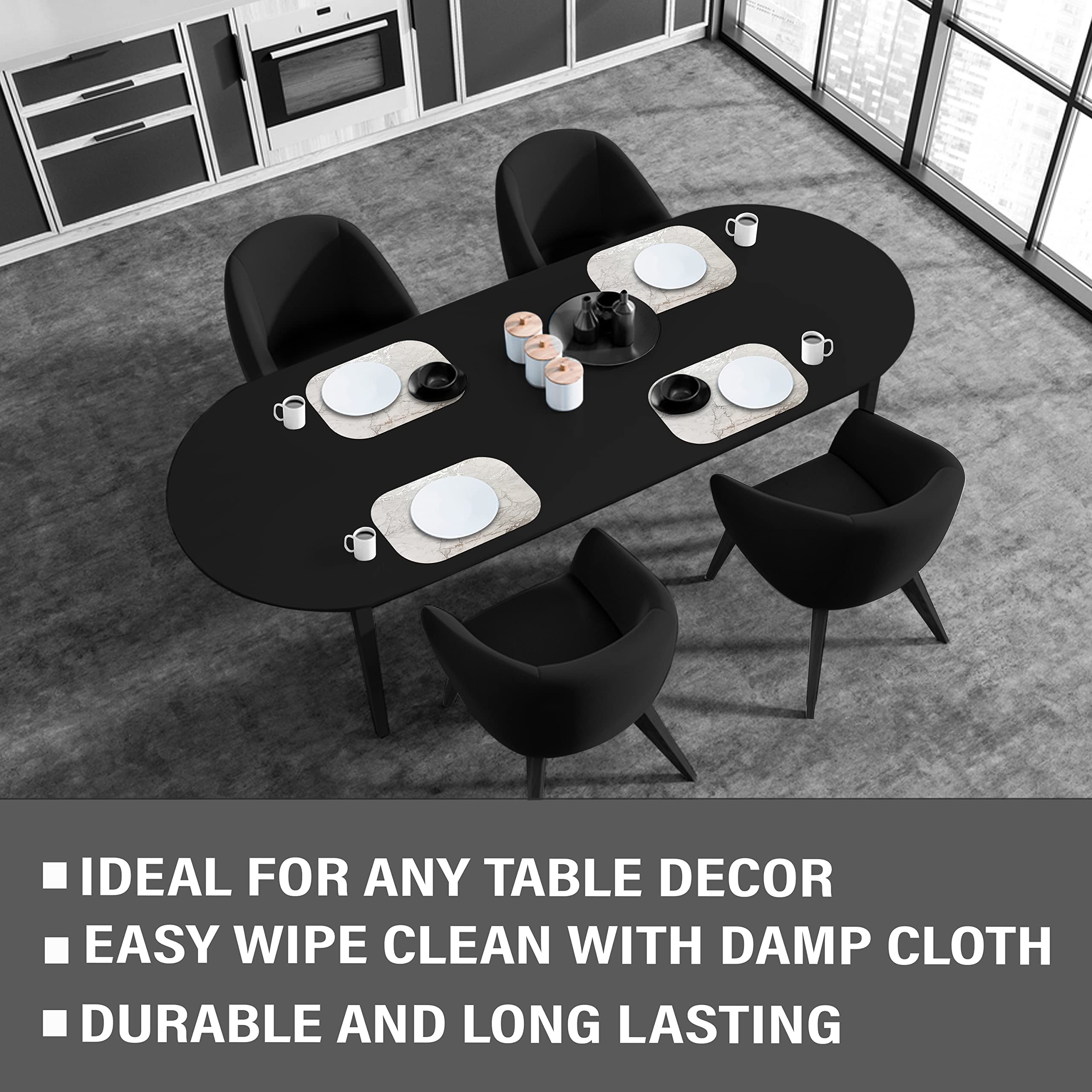 Elegant Silver Marble Cork Placemats Set of 2 - Heat Resistant, Non-Slip, Easy Clean Round & Rectangle Dining Placemats 12