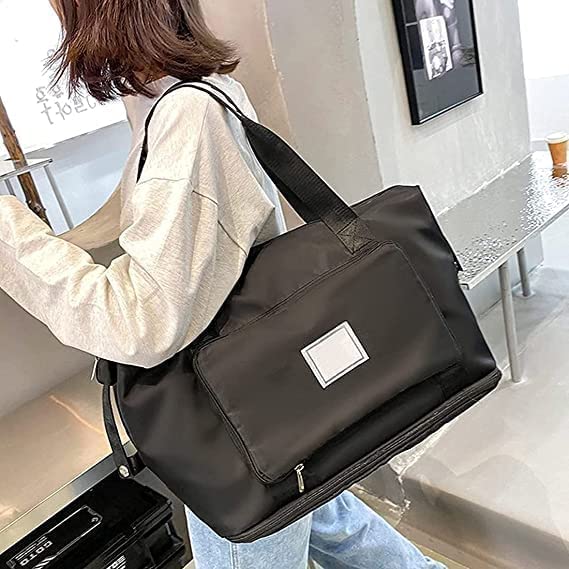 HIMART Waterproof Folding Travel Duffel Bag - Lightweight Carry-On Luggage for Gym, Sports & Vacation - Compact Foldable Duffle with Pouch (Black) - Perfect for Workouts, Weekend Getaways & Business Trips