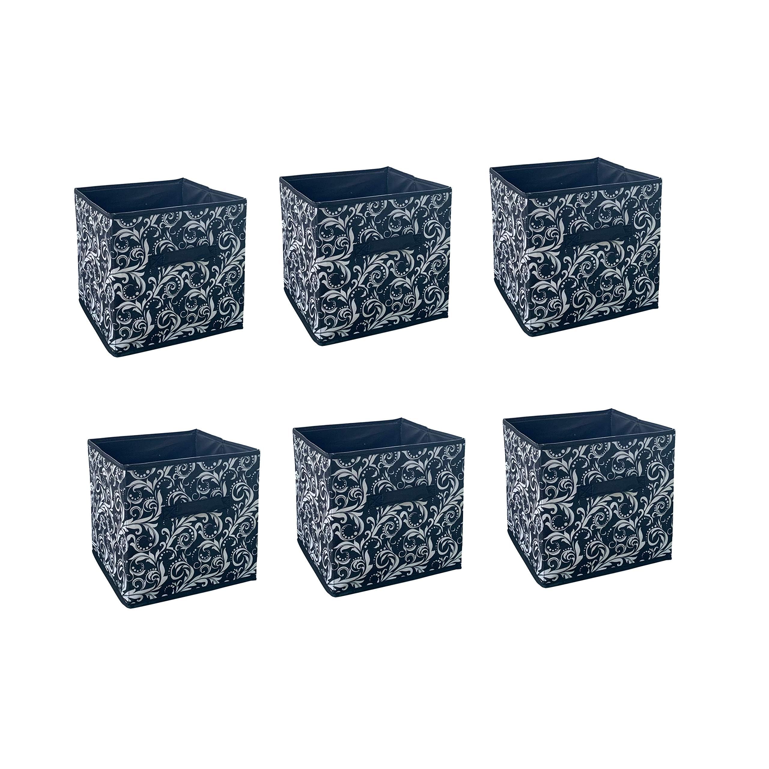 6-Pack Fabric Storage Bins - Black Floral Home Organizer Cube Baskets for Closet, Shelves & Toy Storage | Space-Saving Household Storage Solution
