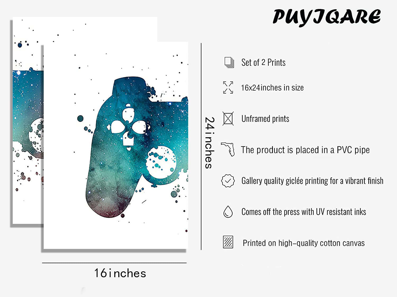 PUYIQARE Abstract Gamepad Canvas Wall Art - Video Game Themed Room Decor for Gamers | Funny Gaming Posters for Teen Boy Bedroom | Unframed Wall Art for Gaming Room, Man Cave & Gamer Gift Ideas