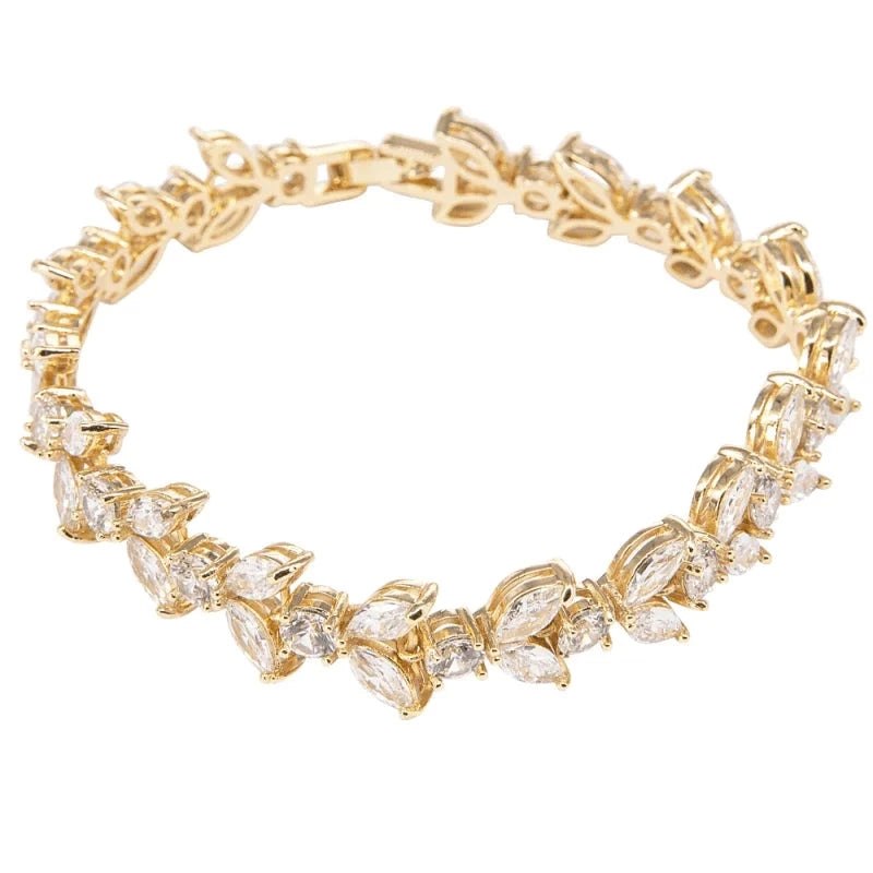 Elegant Crystal Wedding Bracelet with Gold Finish - Perfect for Brides, Bridesmaids, and Special Occasions