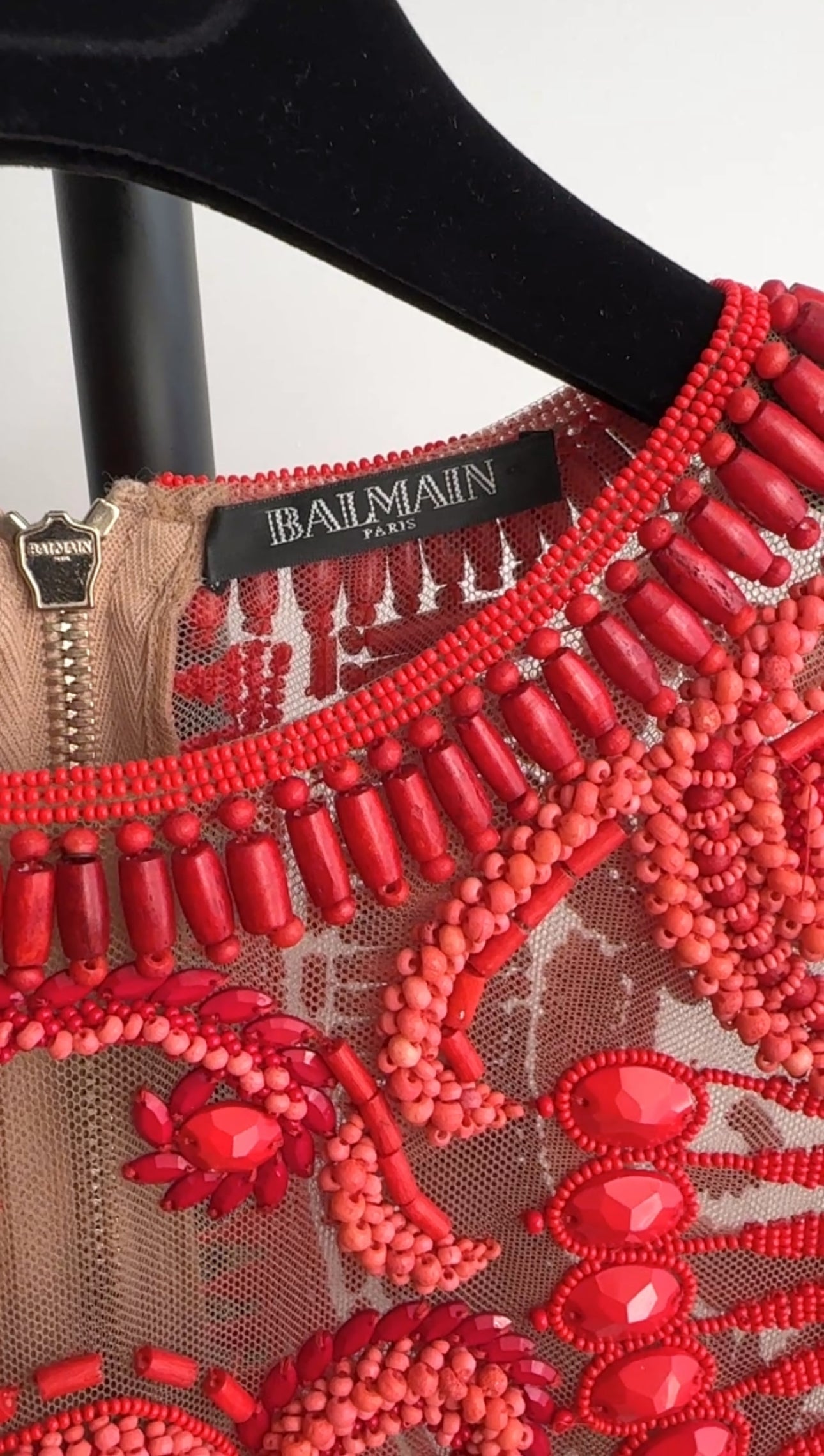Balmain Red Glass and Wood Beaded Top for Women - Size FR36 / S - Perfect for Evening Parties, Date Nights, and Special Occasions