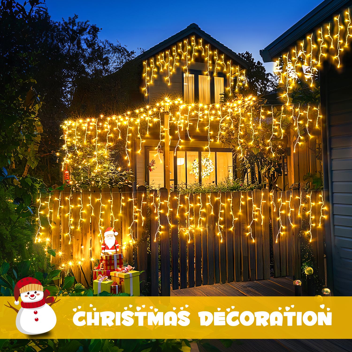 JMEXSUSS 800 LED Icicle Christmas Lights Outdoor Waterproof - Warm White Holiday Lights for House, Party, Wedding & Christmas Decorations - Perfect for Roof, Windows, Trees and Outdoor Holiday Displays