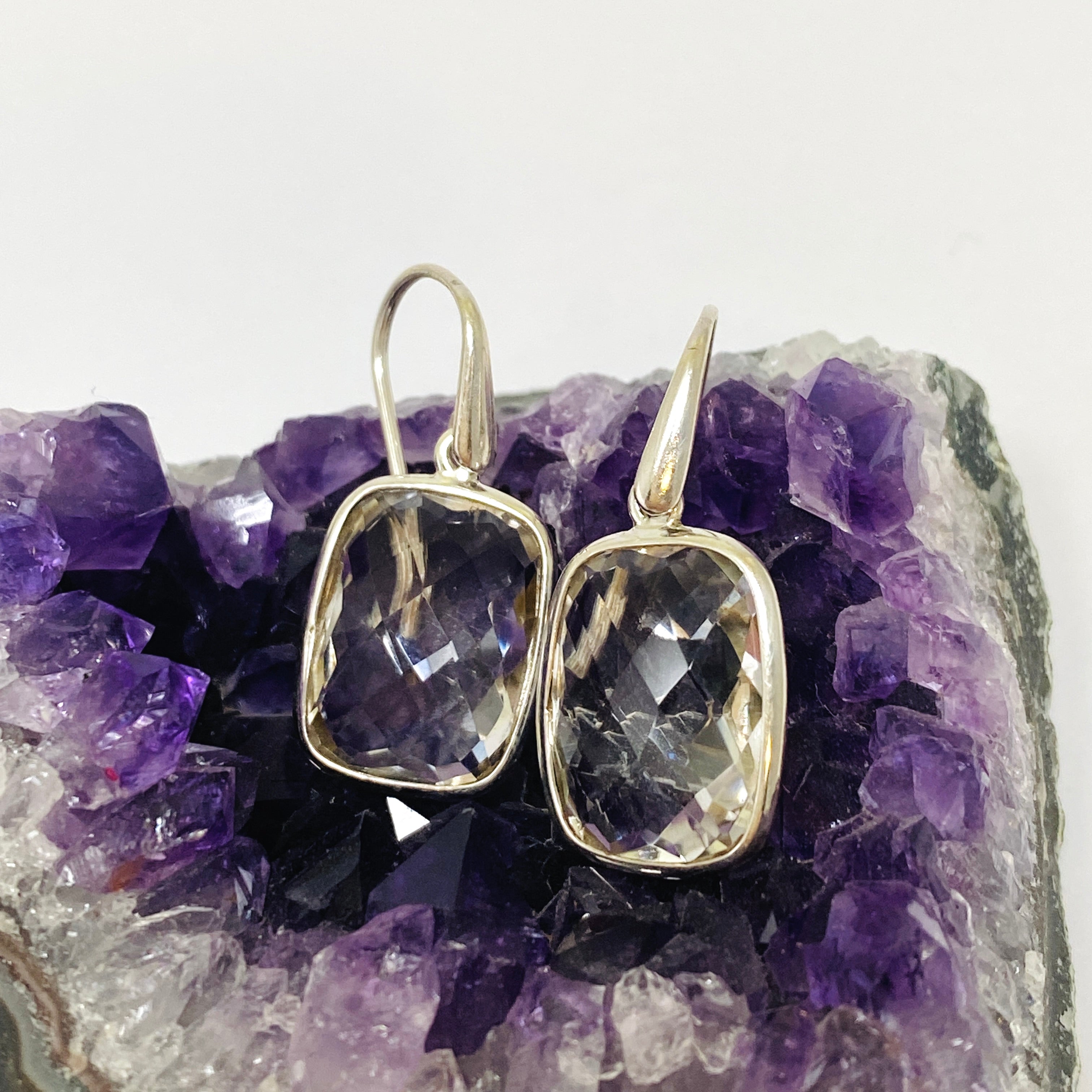 Clear Quartz Rectangular Checkerboard Faceted Earrings for Women - Elegant Crystal Dangle Earrings for Party, Wedding & Everyday Wear - PEGJ226
