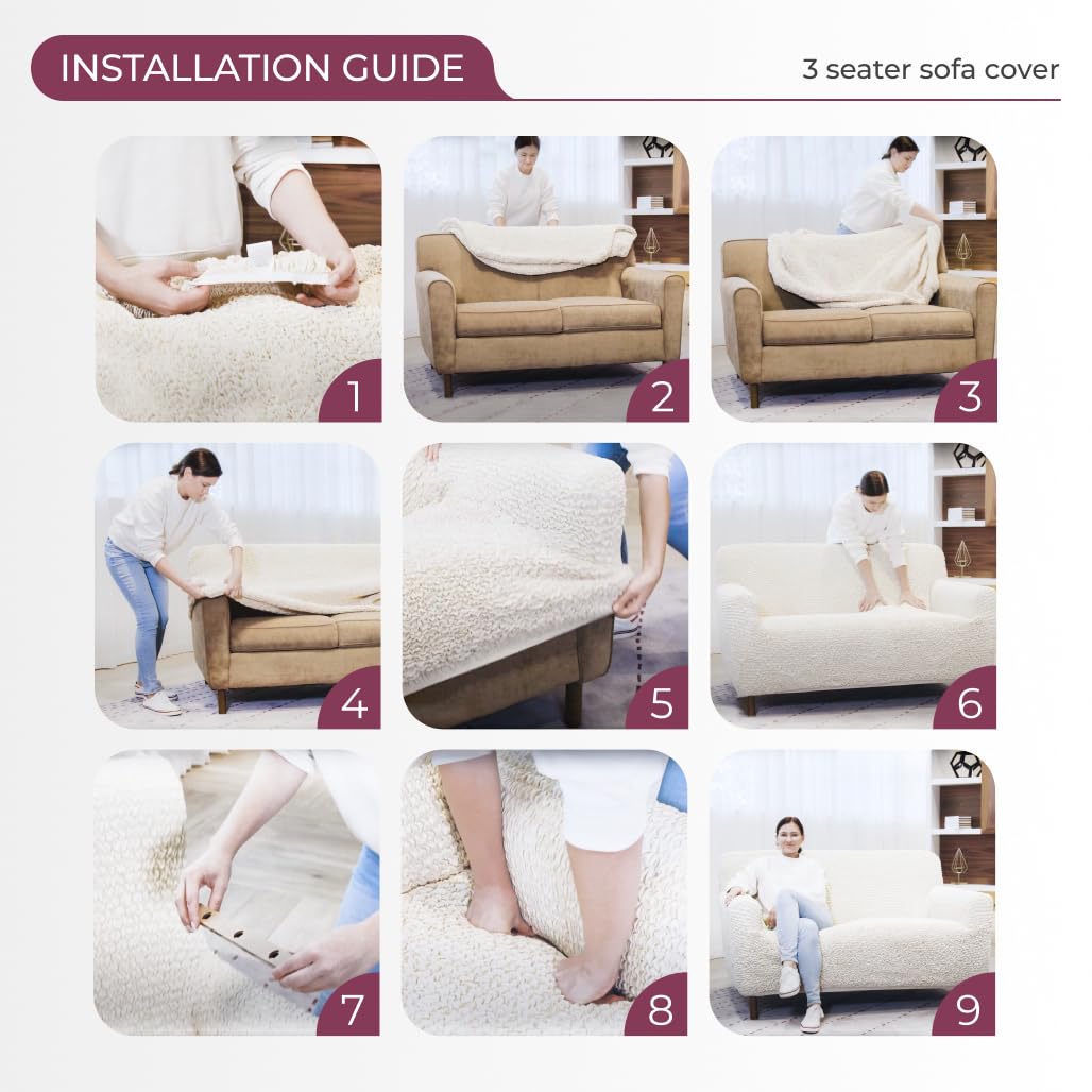 PAULATO BY GA.I.CO. Stretch Sofa Slipcover - Soft Polyester Fabric Couch Cover - Washable 1-Piece Form Fit Protector for Pets - Velvet Collection in Ivory - Perfect for Living Room, Family Room & Pet-Friendly Homes