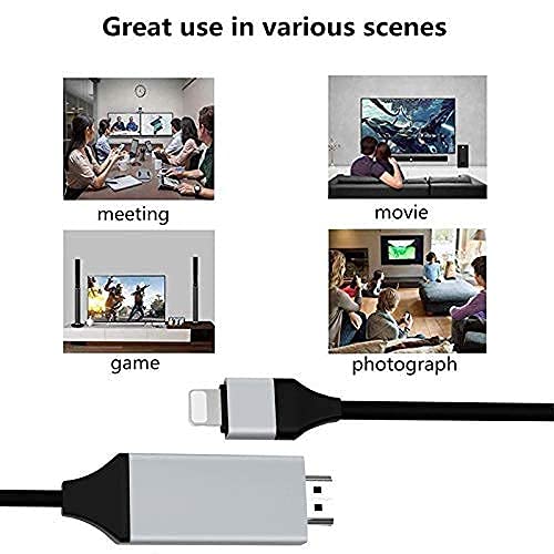 Apple MFi Certified Lightning to HDMI Adapter Cable - 2K Digital AV Sync Converter for iPhone iPad iPod - 6.6ft Plug & Play (Black) - Watch Movies & Presentations on TV/Monitor/Projector