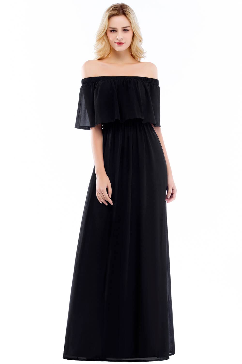 Elegant Women's Off Shoulder Chiffon Ruffle Maxi Dress for Formal Party, Beach Vacation & Evening Events | Flowy Summer Wedding Guest Dress