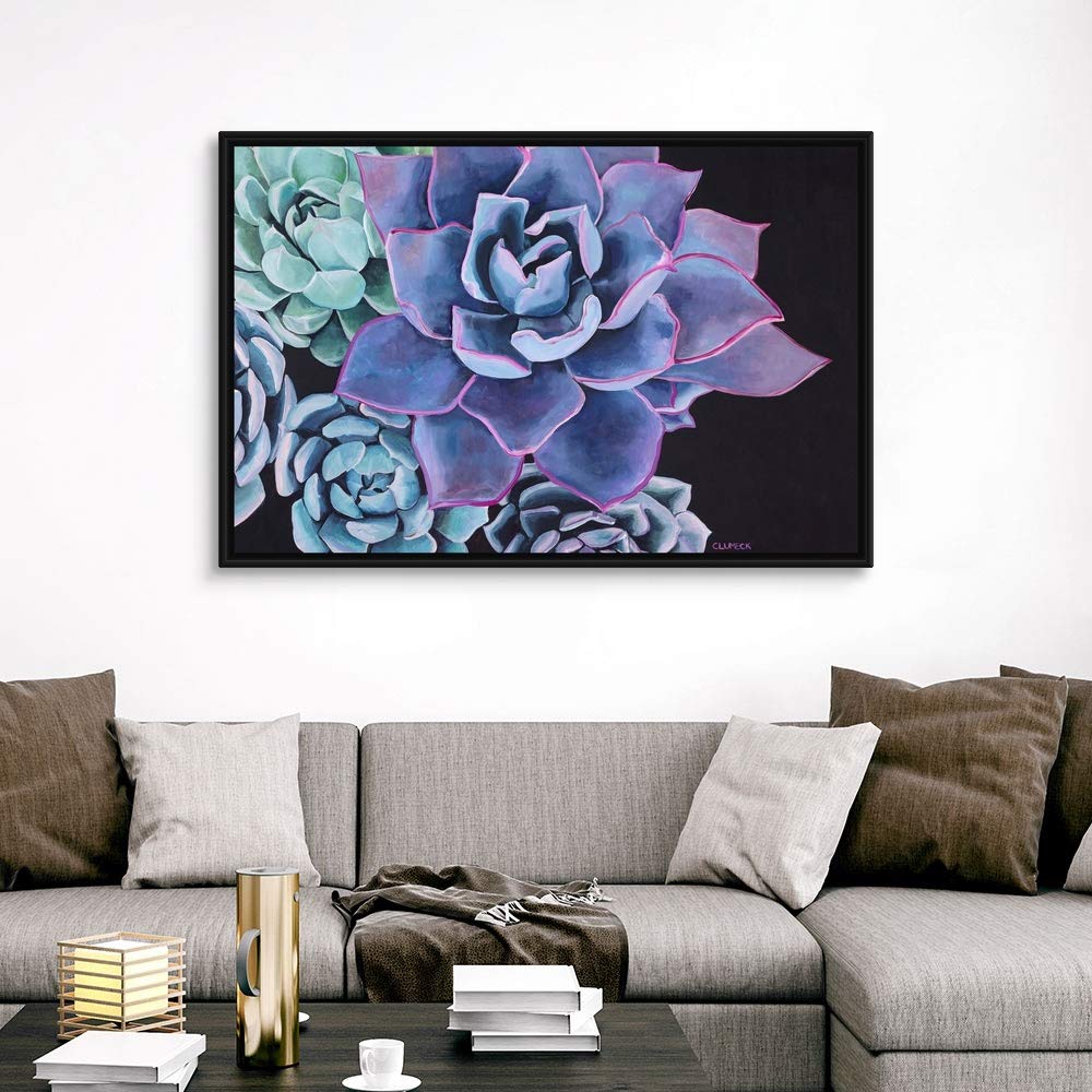 Elegant Black Float Frame Canvas Floral Art - Modern Wall Decor for Living Room, Bedroom & Office